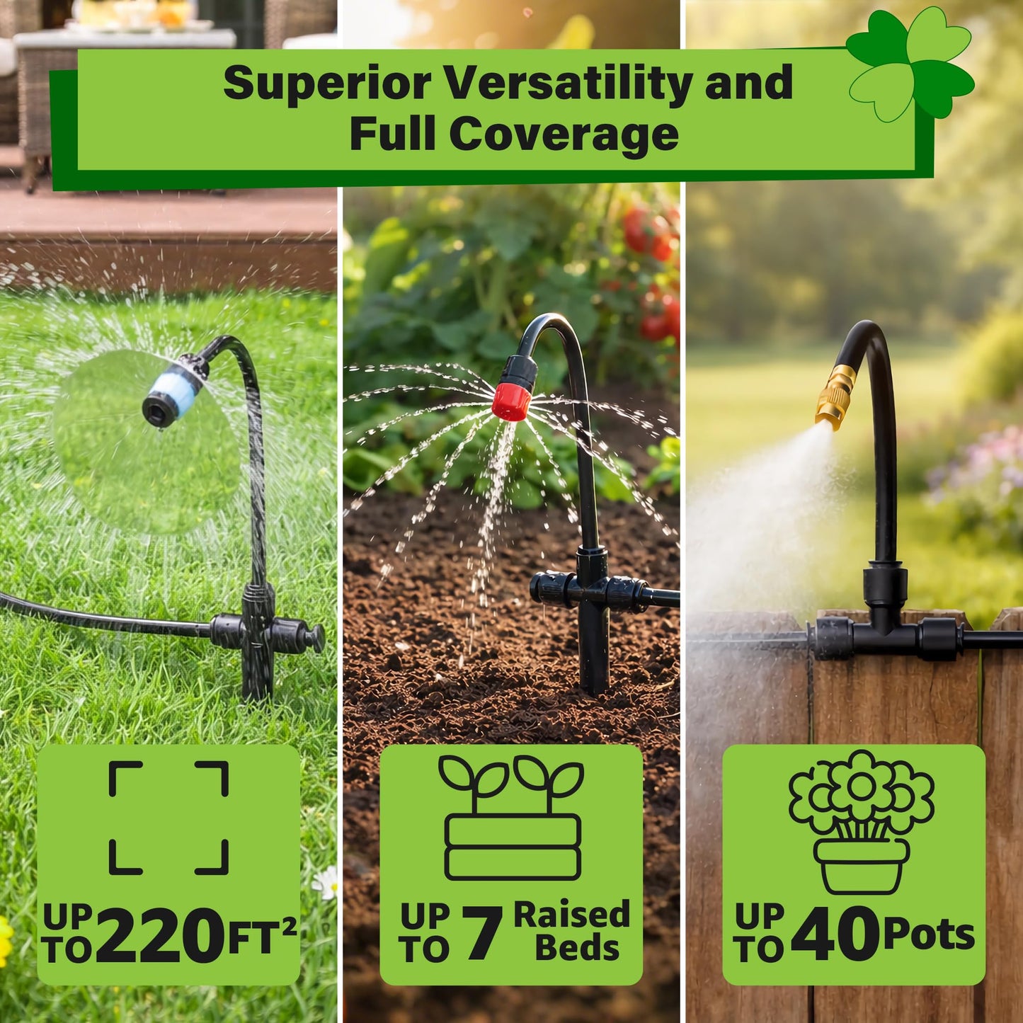 MIXC 2026-Upgrade 360° Adjustable Drip Irrigation System Kit, 133FT Bendable Watering Misting System with 3 Spray Nozzle Types, 1/2" (33FT) & 1/4" (100FT) Tubing for Garden Raised Bed Lawn Greenhouse