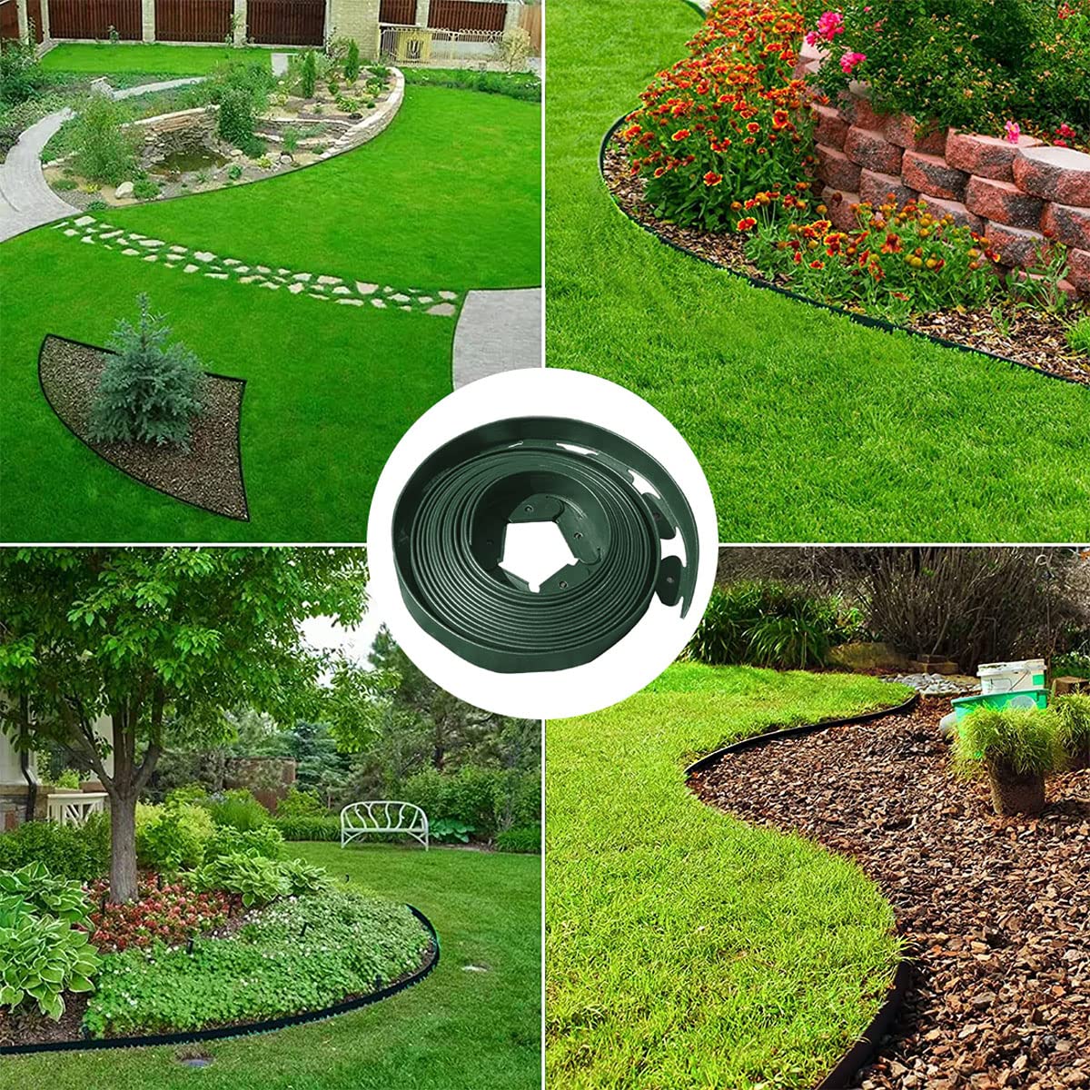 Landscape Edging 33FT,Garden Edging Borders [Extra Tall 4IN High] Flexible Lawn Edging Kit with Total 50pcs Stakes,Mini Plastic Fence Edge Used for Yard,Flowerbeds,Landscaping,Grass,Tree -Green