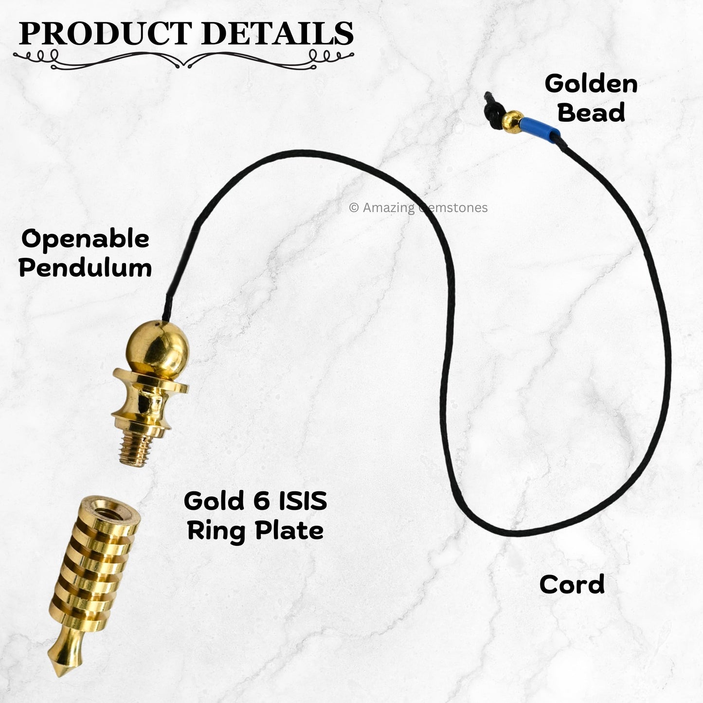 Amazing Gemstone Healing Metal Pendulums for Divination, Gold 6 Ring ISIS Steel Copper Pendulum High Energy Pendulo de Bronce Pendulos de Mesa MP31