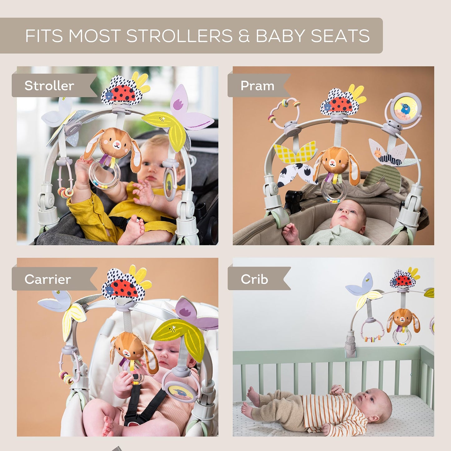 Taf Toys Baby Activity Arch, Stroller and Car Seat Toy Attachment with Rattling Beads Maze and Double-Sided Spinning Mirror, Ideal for Baby’s Fine Motor Skills Development, 0-12 Months