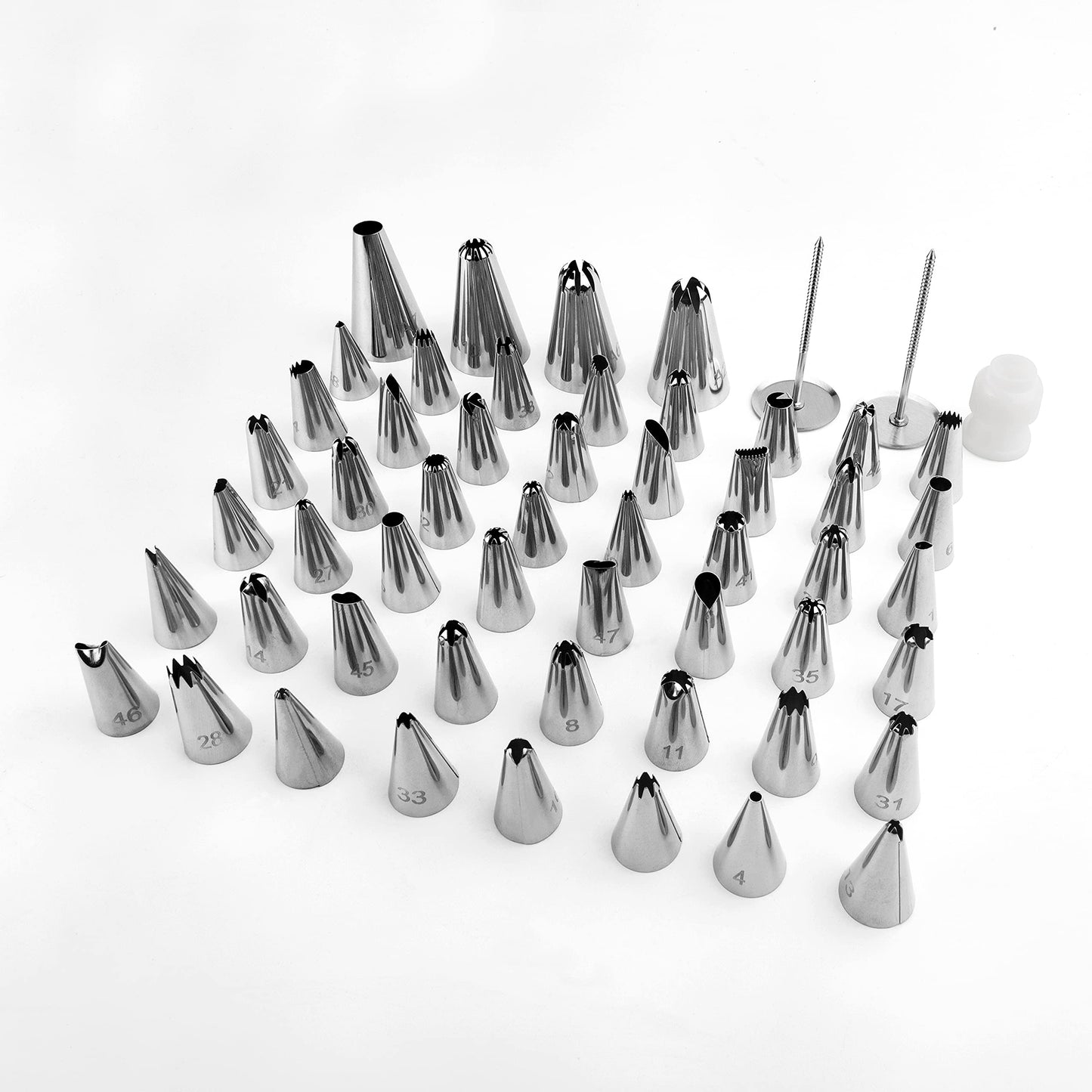FIVETASCake Decorating kit for Beginners-52 Numbered Icing Tips with Pattern Chart,2 Flower Nails and 1 Coupler.Piping Tips Set with storage box.