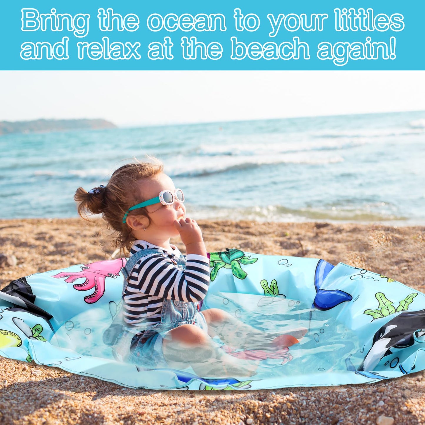 Tondiamo 4.6 x 4.6 ft Beach Pool for Toddler Baby Beach Pool Blanket 2 in 1 Waterproof Sandproof Kiddie Foldable Sand for Kid Vacation Picnic