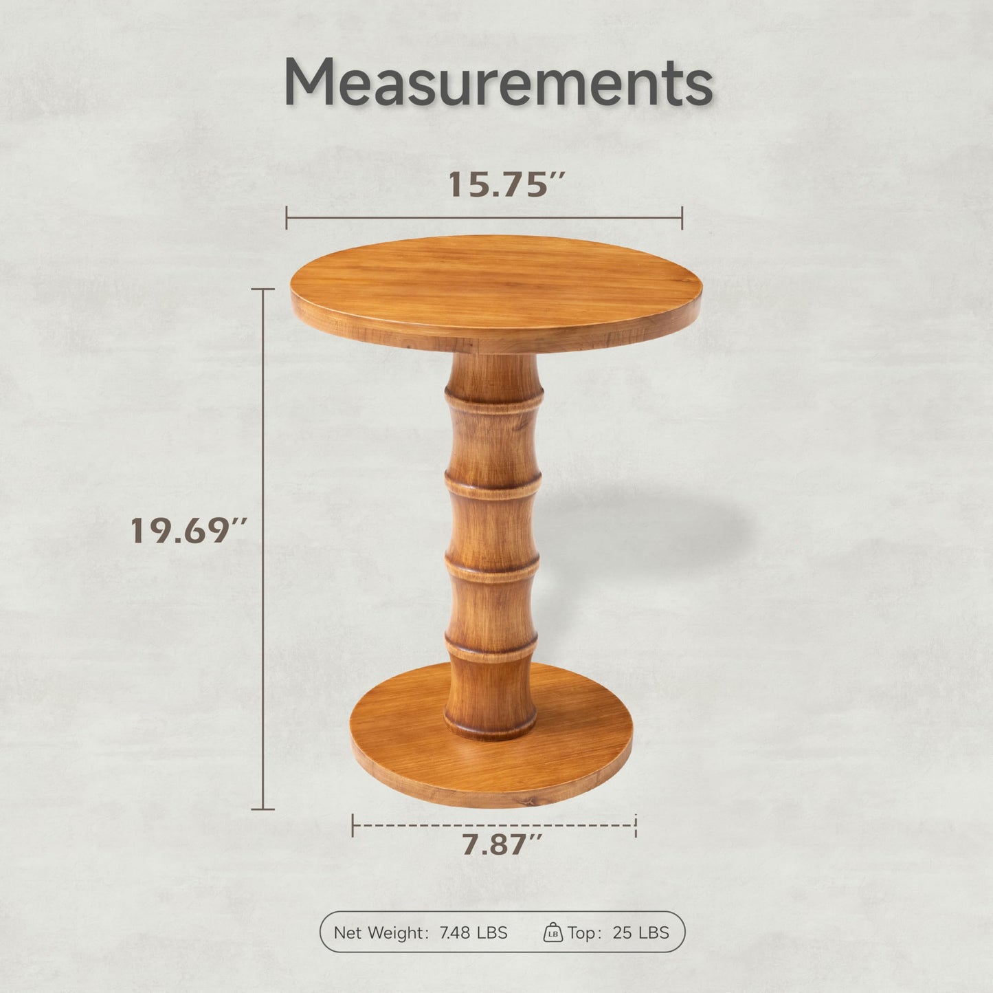 COZAYH Solid Cedar Pedestal End Table with Turned Wood Base, Round Wooden Side Table, Small Space Accent Table for Living Room or Entryway, Warm Natural