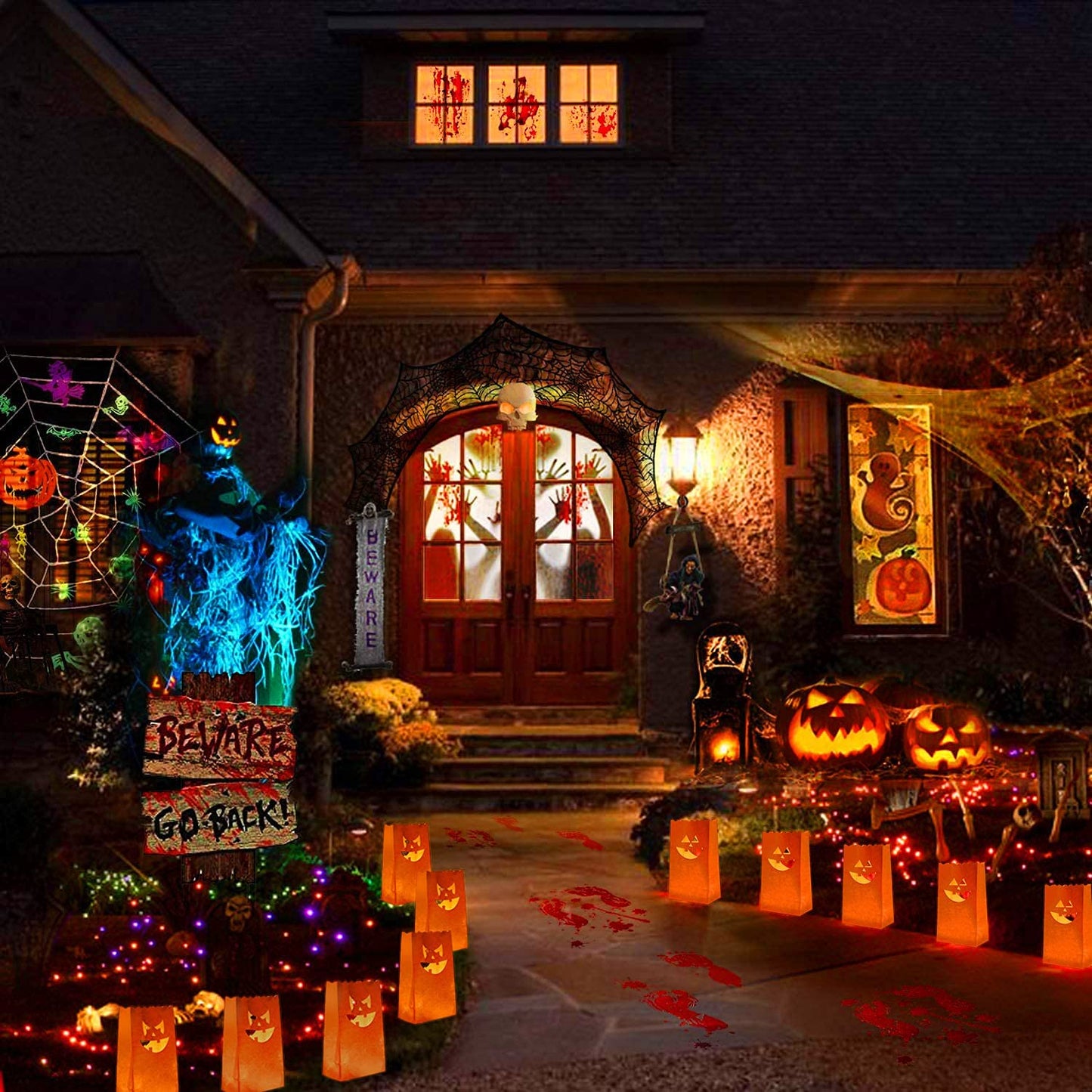 Stmarry 50 Pieces Halloween Luminary Bags, Flame Resistant Candle Bags, Jack-o'-Lantern Tea Light Candle Holders for Halloween Party Decorations