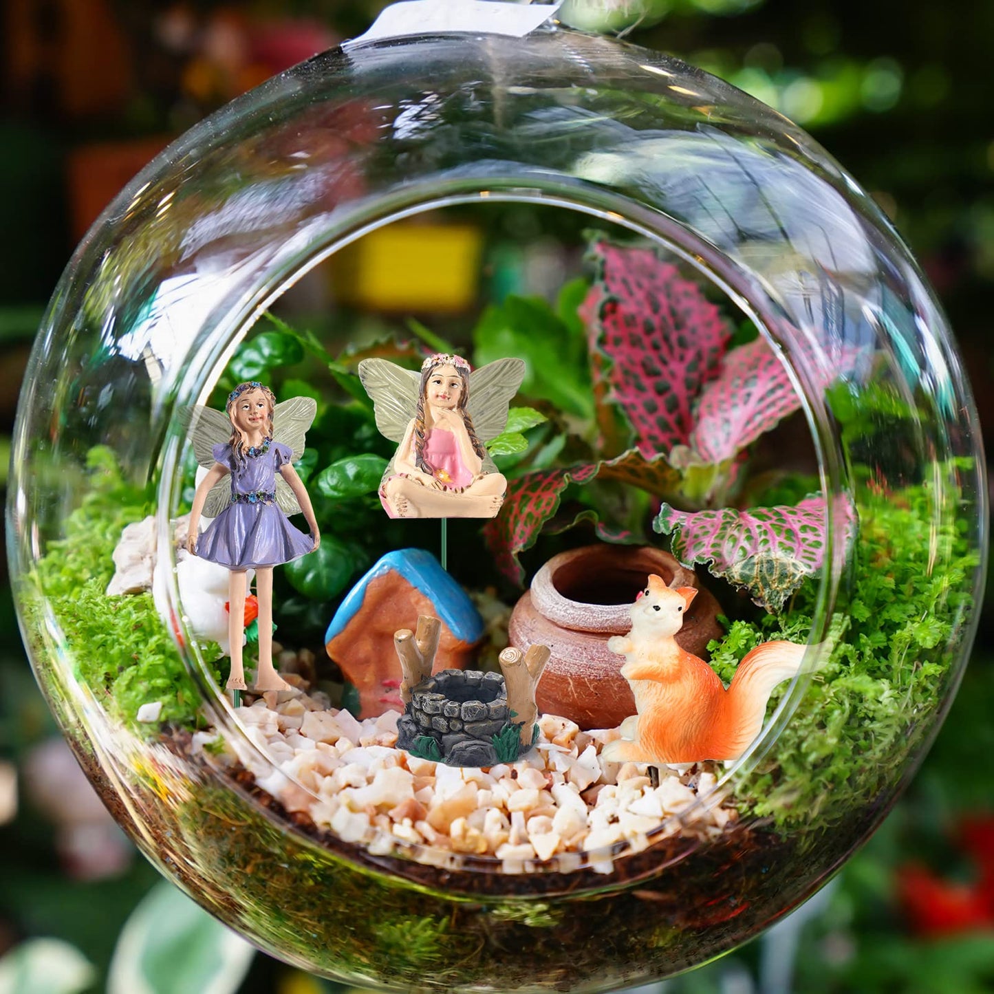 Roowest 19 Pcs Miniatures Garden Fairies Kit Garden Accessories Miniatures Bunny Squirrel Owl Animals Cute Tiny Mushroom Mini Pond Bridge Figurine for DIY Home Micro Landscape Terrarium Ornaments