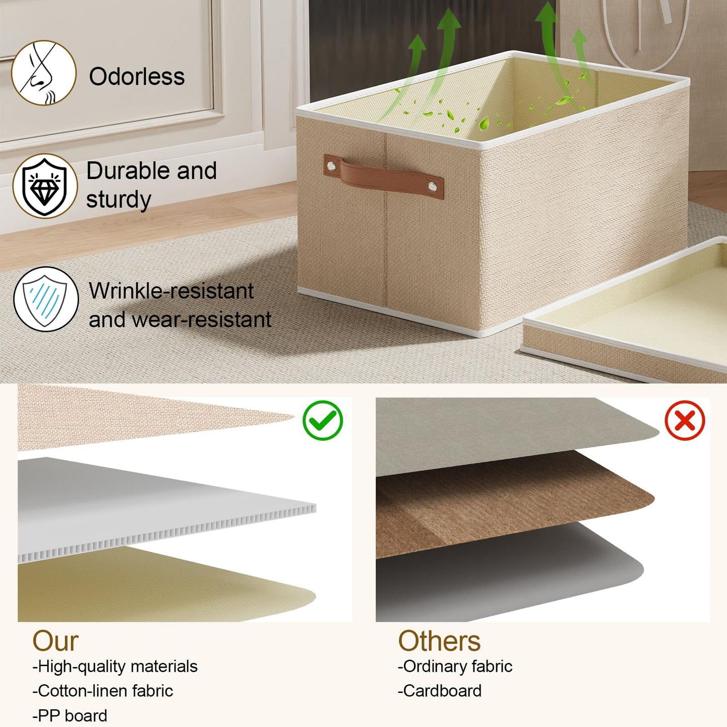 YheenLf Storage Boxes with Lids, 10.2×7.8×6.7 Inch Storage Baskets, Closet Organizers for Shelves Organizing with Handles, Beige, 5-Pack