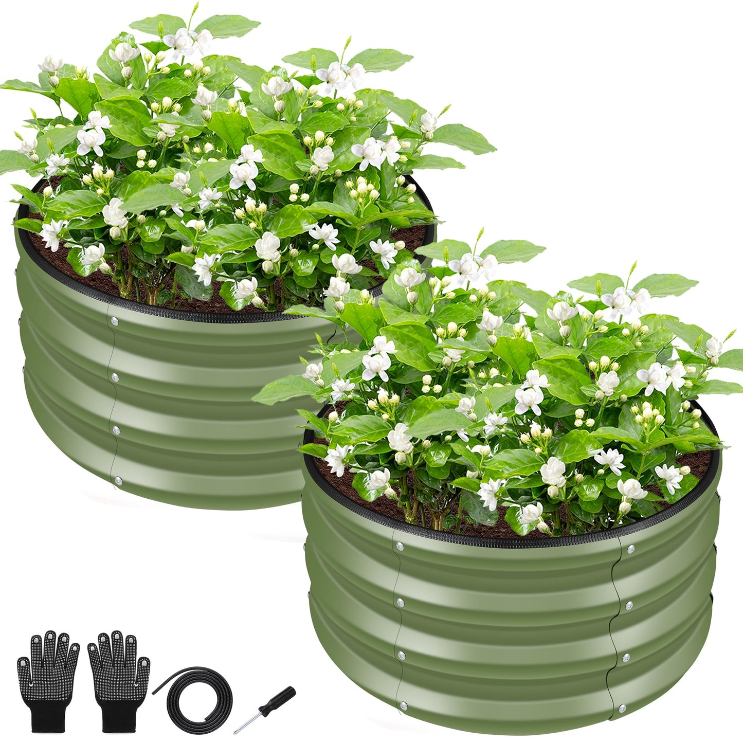 ZXZYHFTY Raised Garden Bed, 0.6 mm Galvanized Steel Round Planter Box with Open Bottom, Green, 2 x 2 x 1 FT, 2 Pack