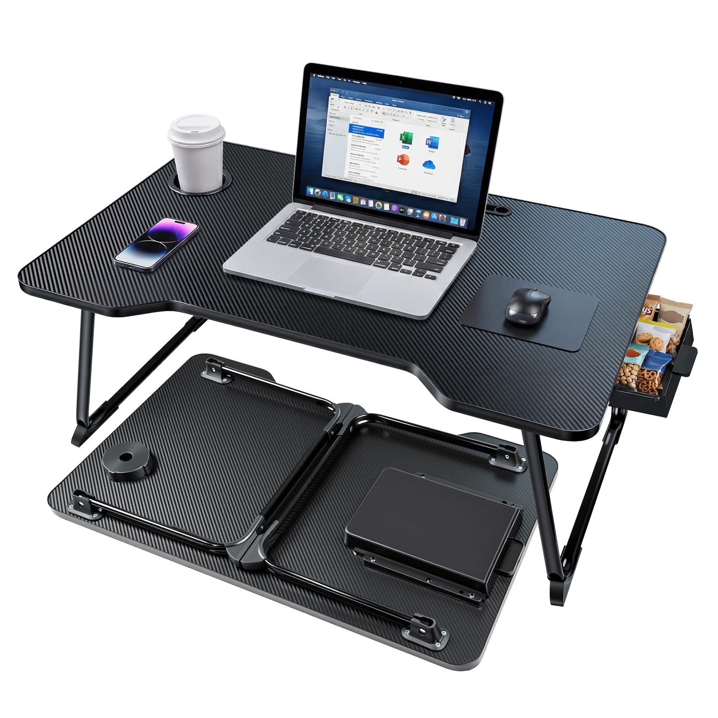 SINKONG Lap Desk for Adults - Portable Foldable Bed Desk Tray Table Laptop Stand with Storage Drawer/Cup Holder,for Working Reading Writing Eating,Watching Movies for Bed Sofa Couch Floor