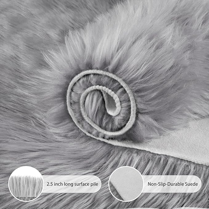 Ciicool Faux Sheepskin Rugs Soft Faux Fur Rug Grey Fluffy Chair Couch Cover Furry Rug for Bedroom Floor Sofa Living Room 2x3 Feet