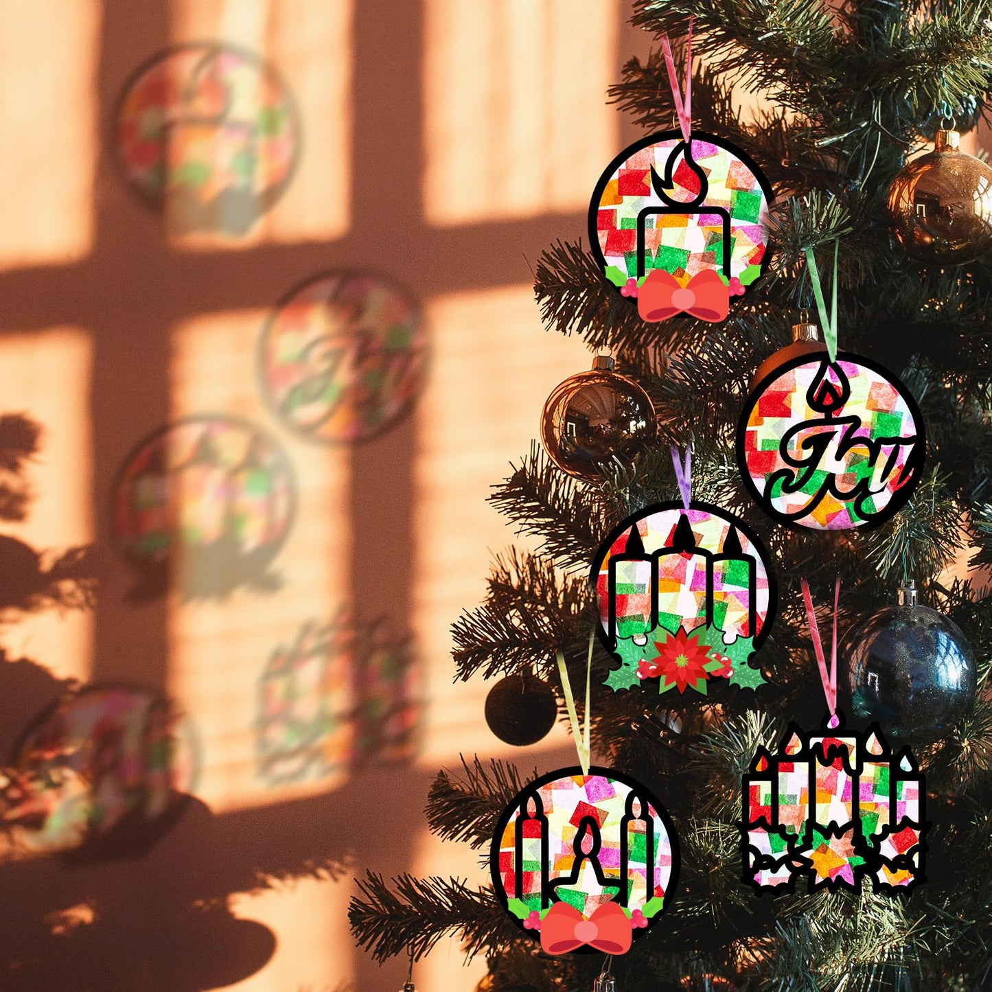 EggSun 36 Sets Christmas Wreath Suncatchers Craft Kit Ornaments Stained Glass Window Arts and Crafts Kit for Classroom Holiday Birthday Projects Home Party Favors Decorations