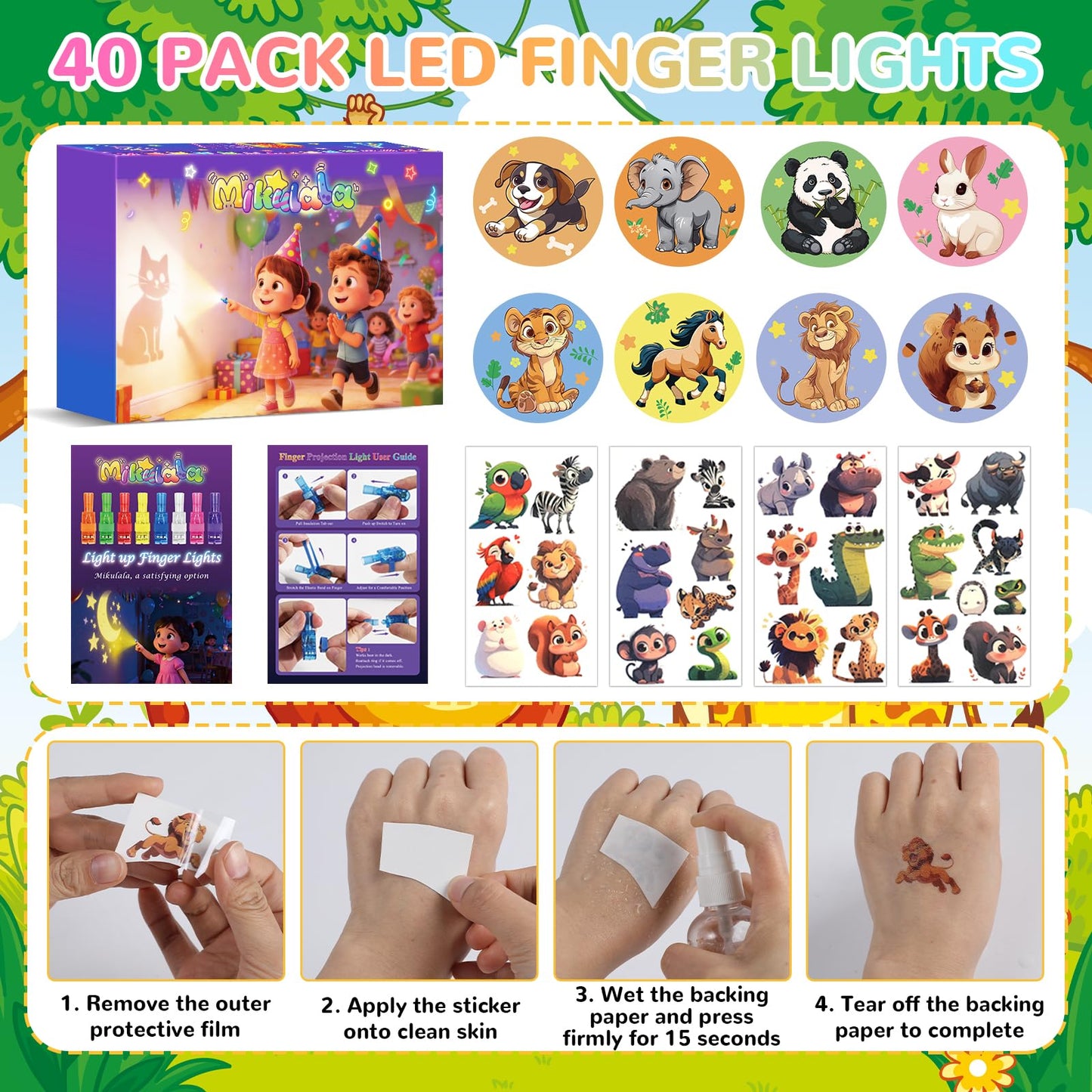 Mikulala 24 Pack Animal Light Up Finger Lights Party Favors for Kids, Treasure Box Goodie Bags Christmas Stocking Stuffers, Glow in The Dark Toys Bulk Classroom Prizes Party Supplies Birthday Gift