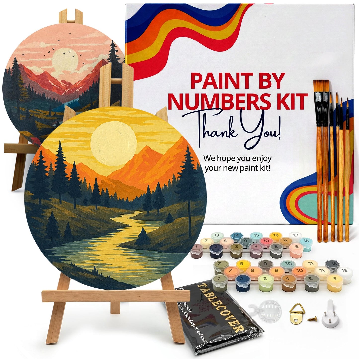 KularStock Paint by Number Kit for Adults – 2 Pack Framed Canvas (10 Inch Round), Easy Paint by Numbers for Beginners, DIY Painting Kit with Easel, Brushes & Acrylic Paint Set
