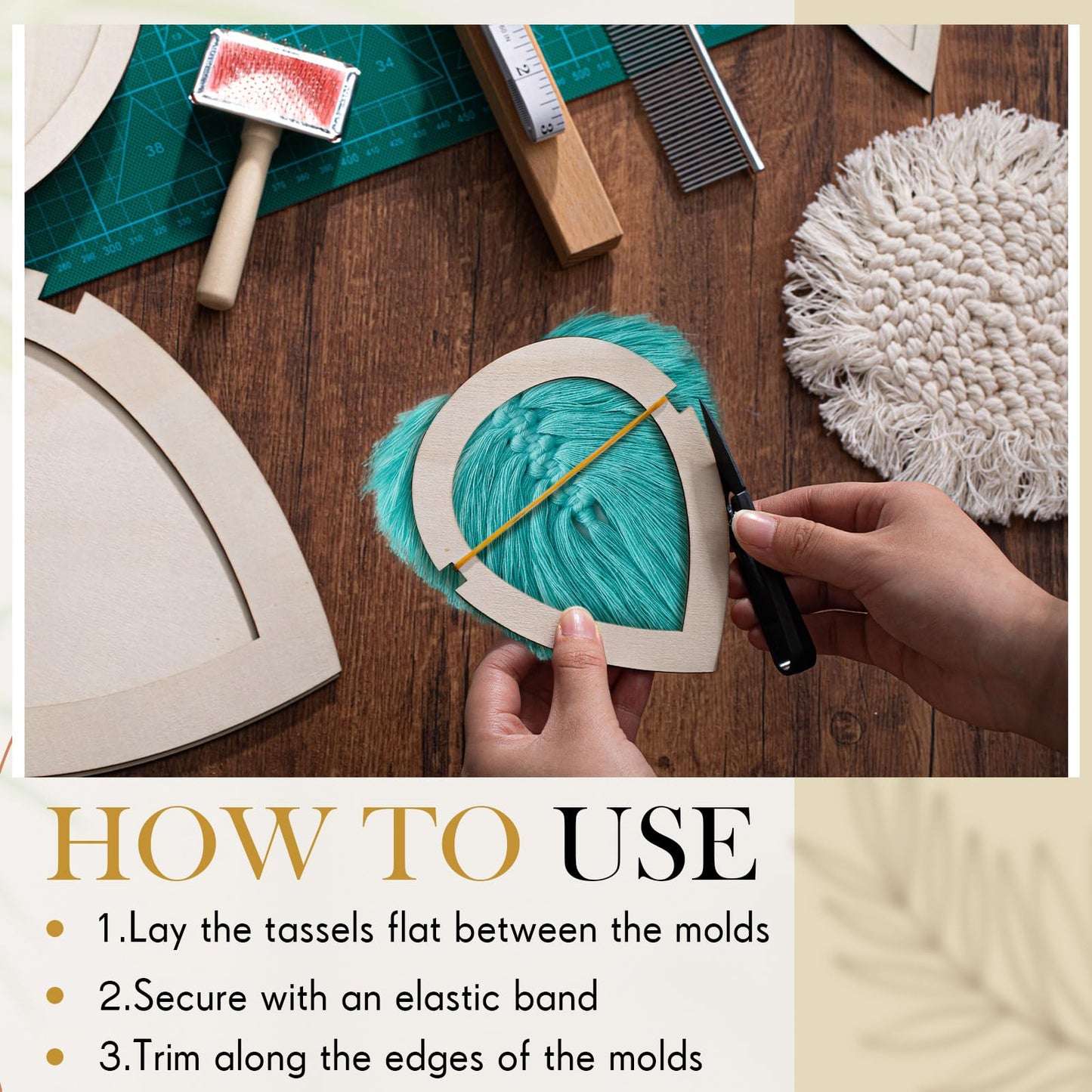 Teenyyou 11 Pcs Macrame Leaf Cutting Molds and Comb Sets Wood Macrame Leaf Cutting Template Fringe Stainless Steel Comb for Making Feather Tassel Wall Hangings Tool