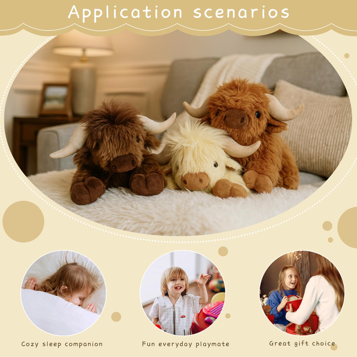 Highland Cow Plush Toy, 4-Pound Weighted Stuffed Animal, Microwaveable and Coolable - Suitable for Boys and Girls (Brown)