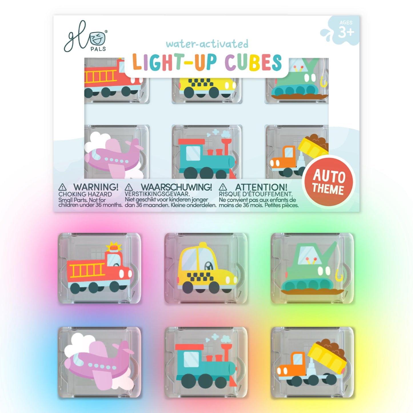 Glo Pals Water-Activated Light-Up Cubes for Bathtime and Sensory Play - Includes 6 Reusable Light-Up Cubes - Sensory Toys and Glowing Bath Cubes for Kids and Toddlers - Auto