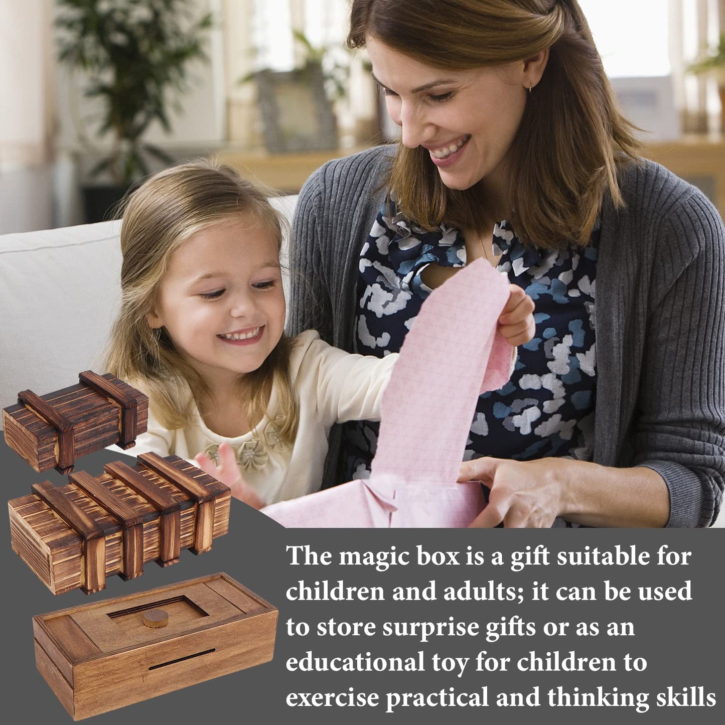 Puzzle Box 3 Pack Wooden Secret Puzzle Box with Hidden Compartment 3D Brain Teaser Magic Drawers Secret Magic Box Wooden Box Puzzle Case Difficult Puzzles Boxs Gift Card for Adults and Kids