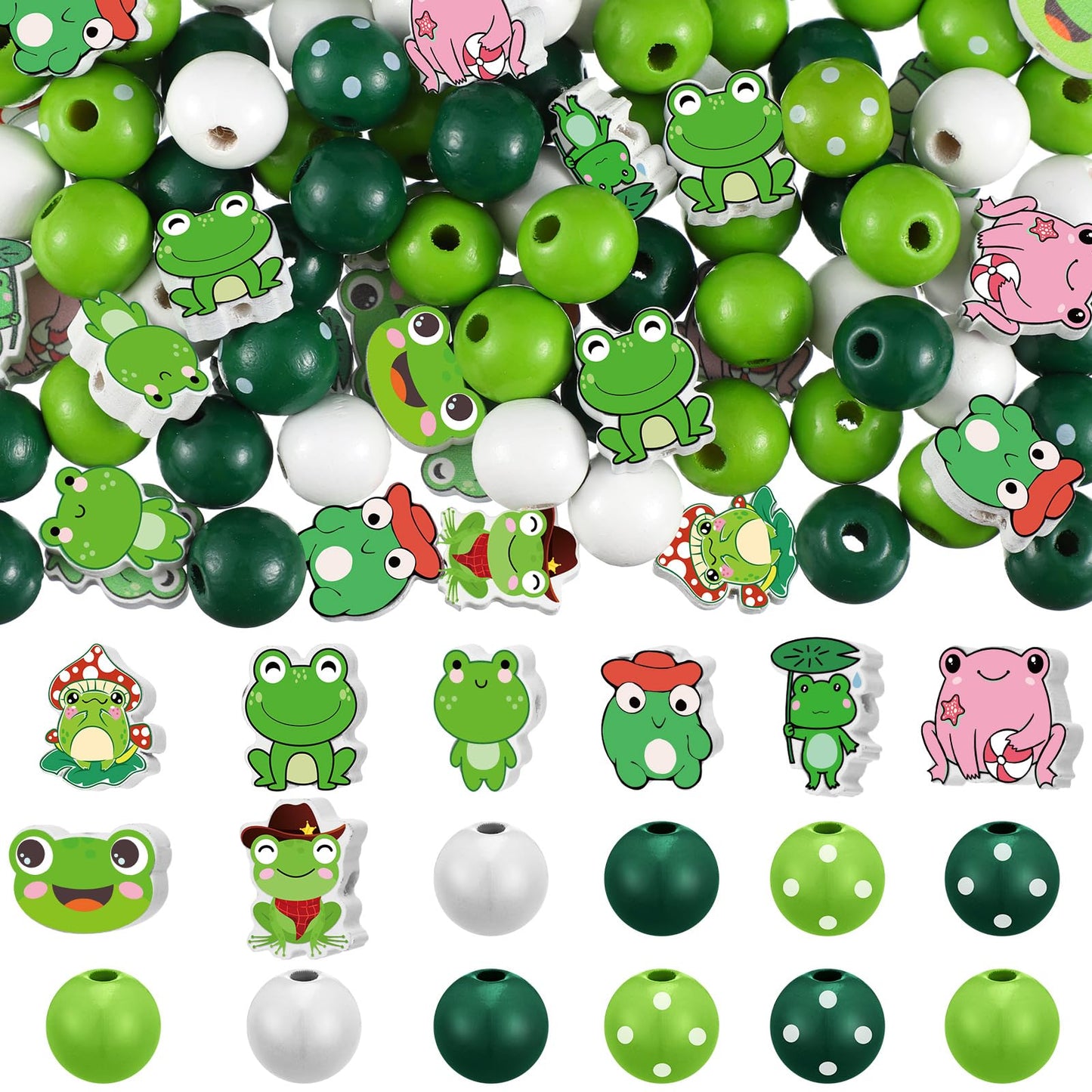 Ripeng 200 Pcs Summer Frog Wooden Beads Cute Animal Wood Beads Green Frog Shaped Bead for DIY Crafts Garlands Home Decorations Key Chains Macrame Crafts Bracelet Jewelry Making