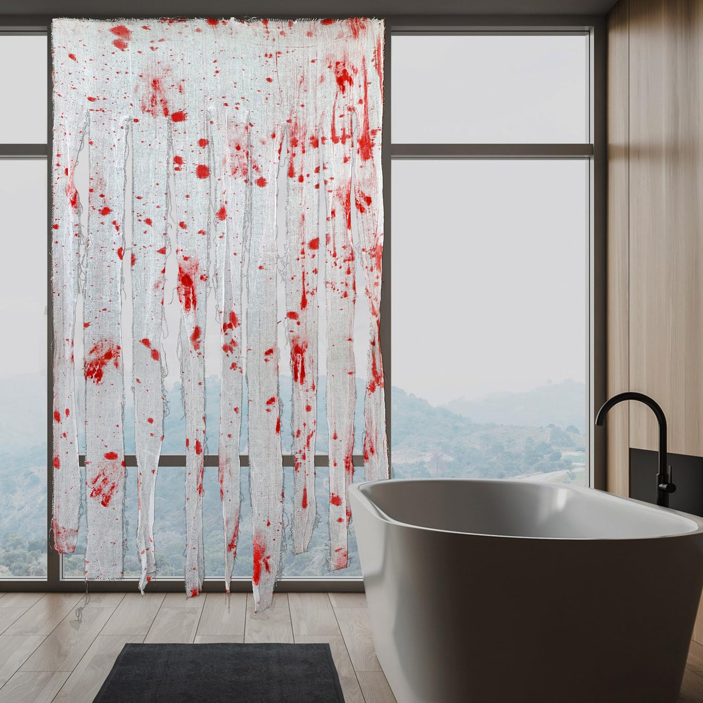 2 Pack Creepy Cloth Door Curtains with Bloody Hand Prints - Scary Halloween Decorations for Indoor & Haunted Houses