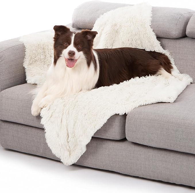 gogobunny Waterproof Dog Blanket for Couch & Furniture Protection - Super Soft Reversible Throw for Large Dogs & Cats, Calming Washable Fur & Sherpa Pet Blanket (25x35 Inch, Stone)