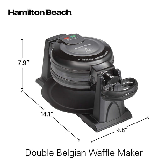 Hamilton Beach 26201 Belgian Waffle Maker with Removable Nonstick Plates, Double Flip, Makes 2 at Once, Black