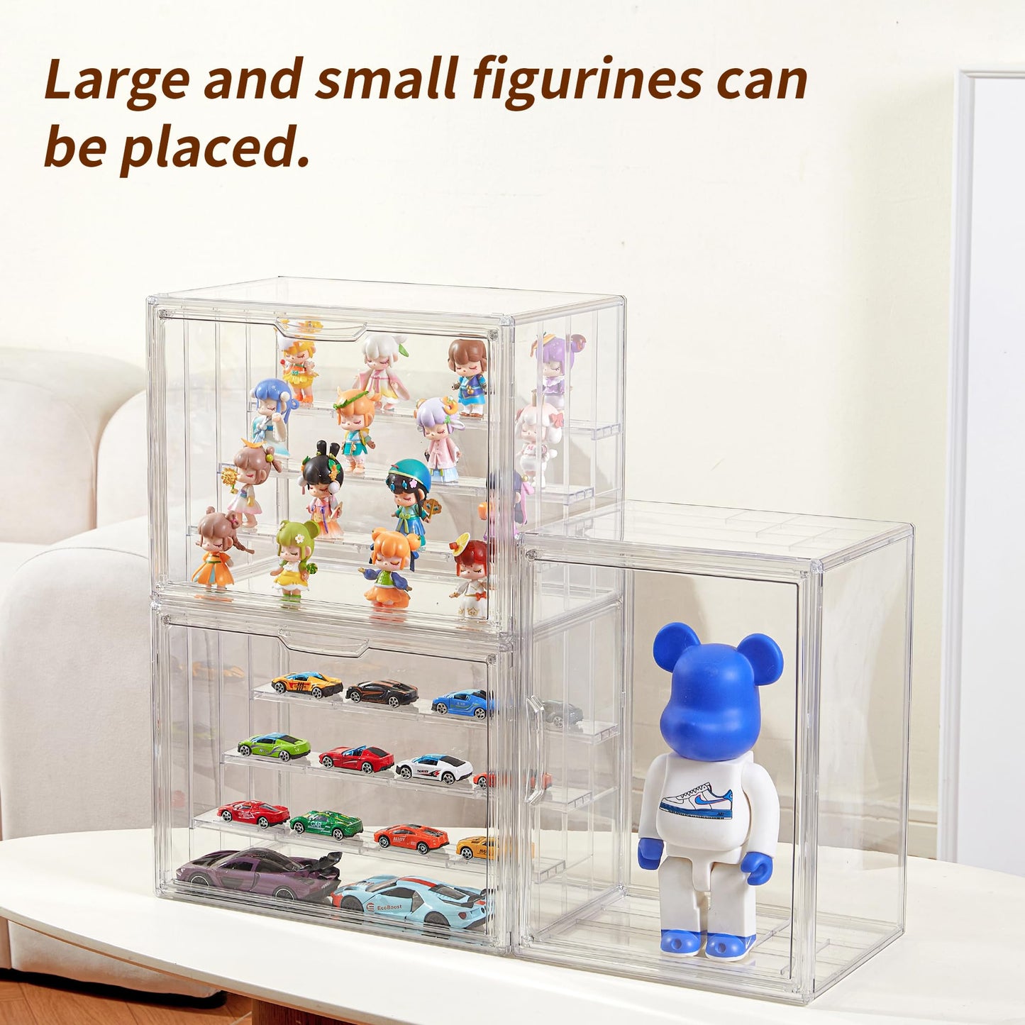 Display Case for Collectibles 4 Layer Updated Adjustable Acrylic Display Case with Magnetic Door Clear Stackable Display Box Hobby Display Cases for Figures, 2 Pack