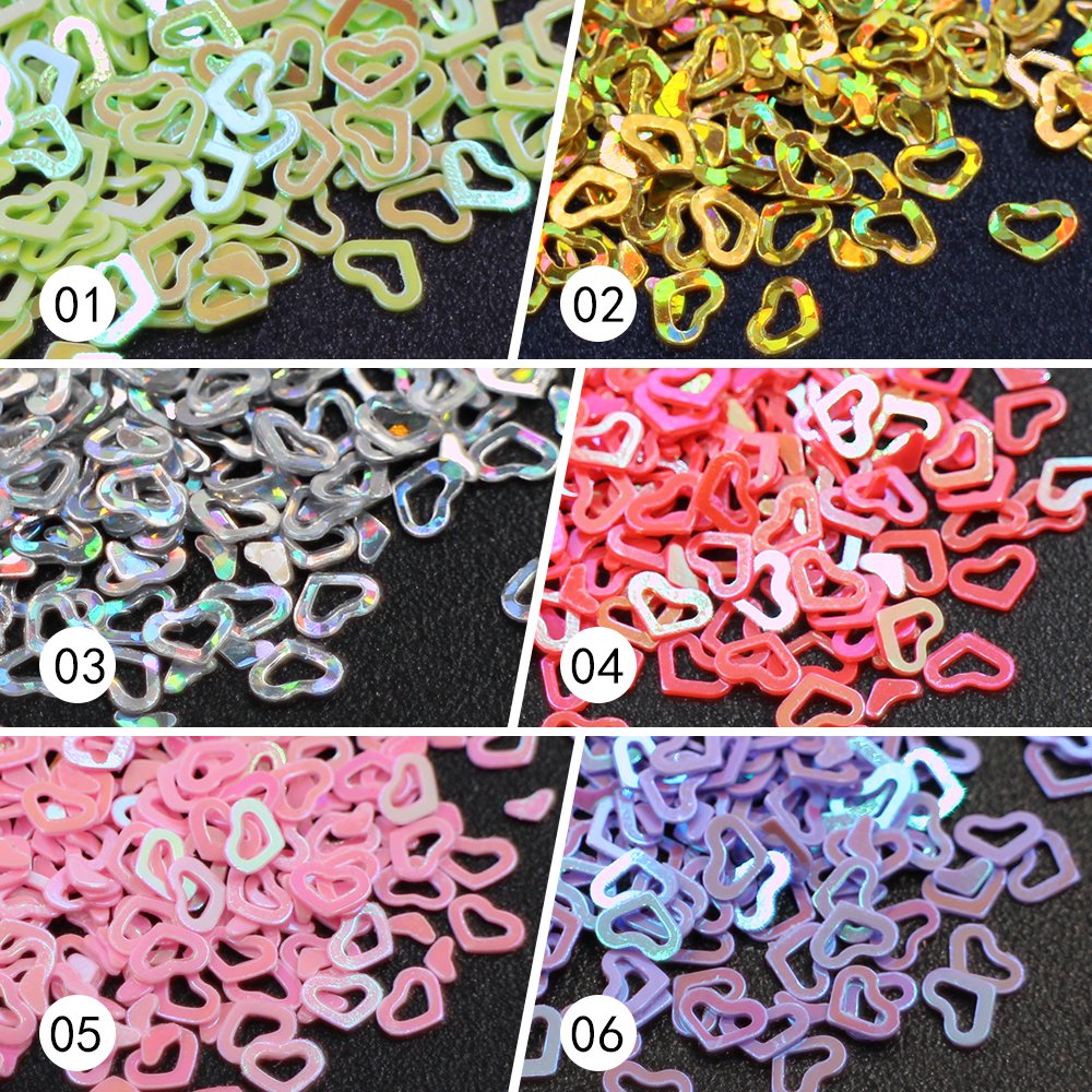 Minejin Nail Art Glitter 3D Heart Sequin Charms Cutout Star Slime Flakes For Nail Face Eye Slime 12 colors