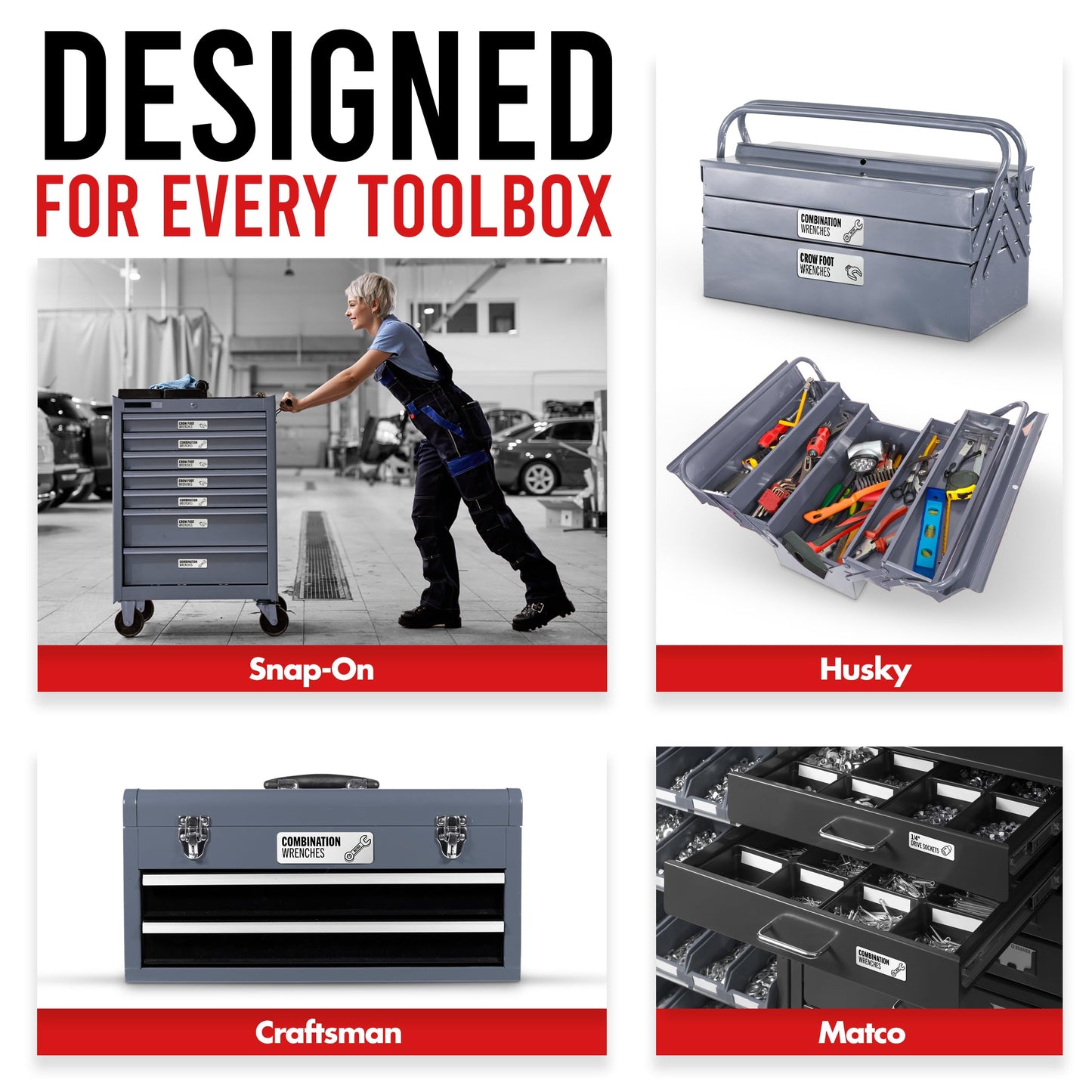 Magnetic Tool Labels for Toolbox – 80 Piece Heavy Duty Drawer & Tool Chest Labels (White), Large Magnetic Toolbox Labels for Steel Drawers, Toolbox Organization Magnets for Garage Storage