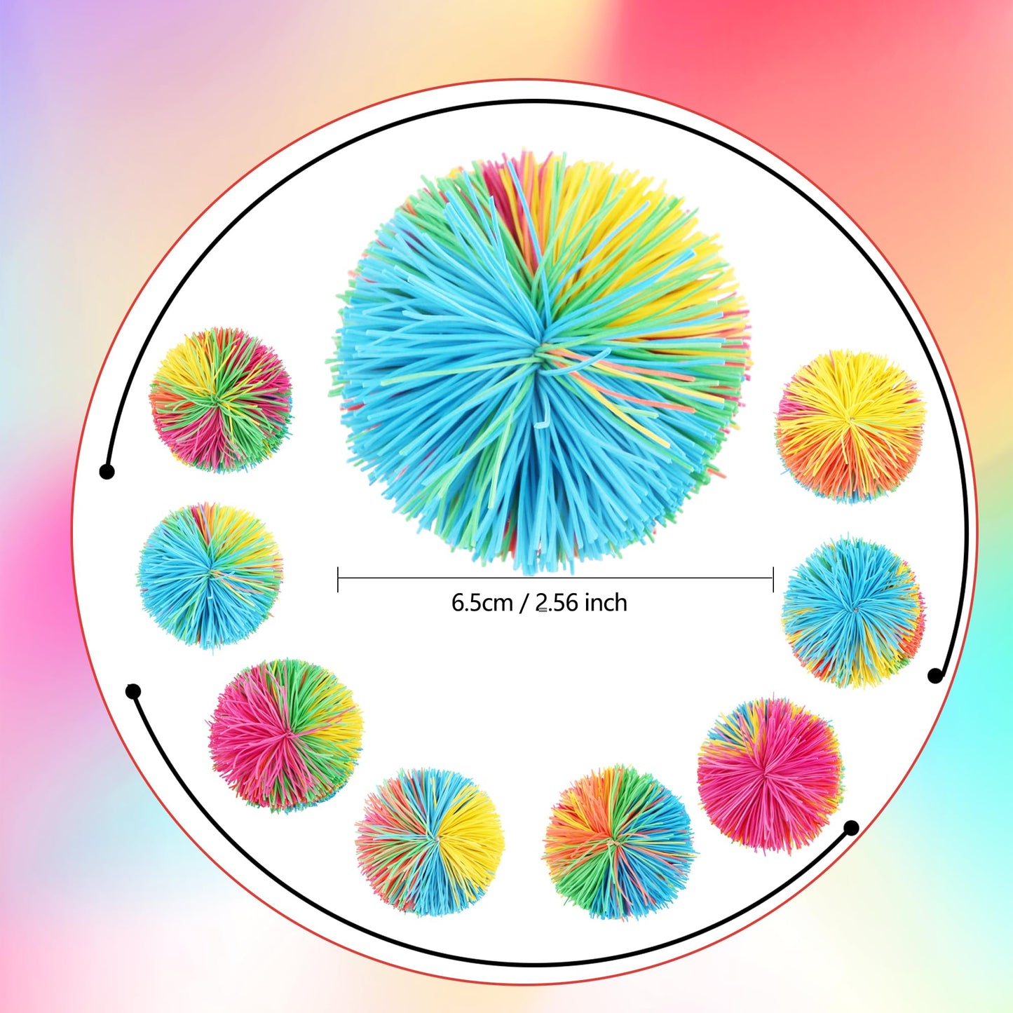 Cagemoga 18 Pack 2.36 Inch Stringy Balls Soft Rainbow Stringy Balls Silicone Silk Ball Active Fun Toy for Kids Birthday Christmas Easter Party Favors Classroom Rewards Gift Bag Fillers