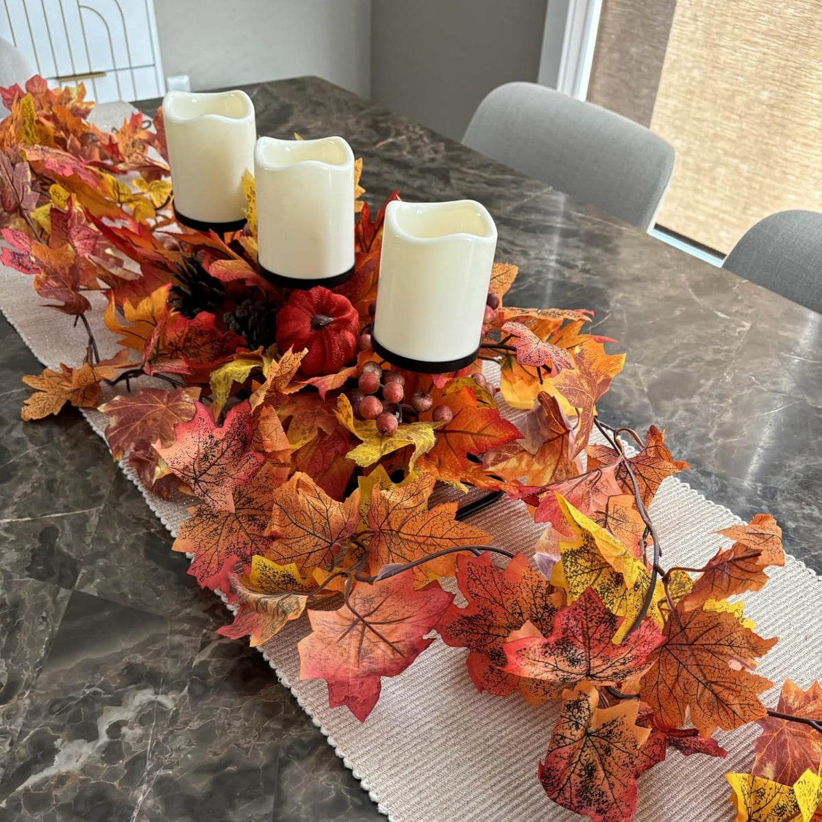 CQURE 10 Pack Fall Leaf Garland, Hanging Vines Garland Artificial Fall Maple LeavesThanksgiving Decor for Home Wedding Fireplace Christmas