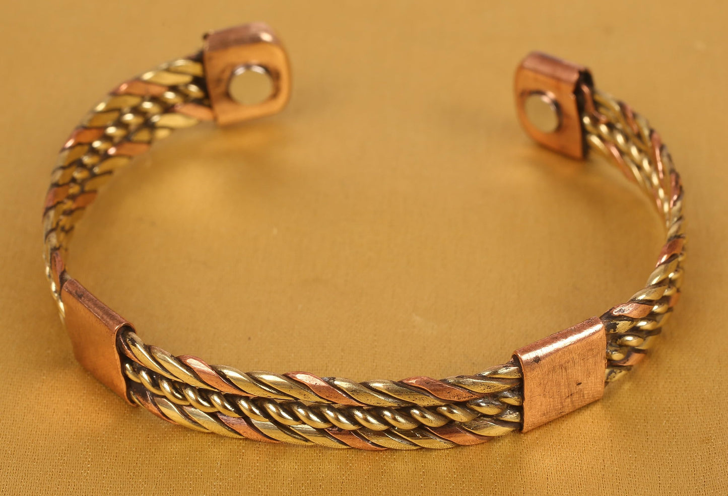 Touchstone Handcrafted Braided Copper Brass Multi Layer Magnetic Hand Forged With Solid High Gauge Tibetan Minimalistic Elegance Bracelet In Two Tones For Men And Women.