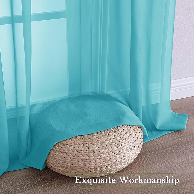 Lecloud Turquoise Sheer Curtains 120 Inches Long 2 Pcs, Light Filtering Rod Pockets Airy Window Curtains for Living Room Decor, Rustic Soft Bedroom Curtain Drapes, Each Panel 59" W x 120" L