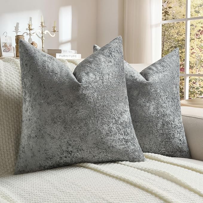 FUTEI Dark Grey Flannel Throw Pillow Covers 24x24 Inch Set of 2,Soft Dimensional Textured European Cushion Cases,Modern Home Decor for Couch Living Room