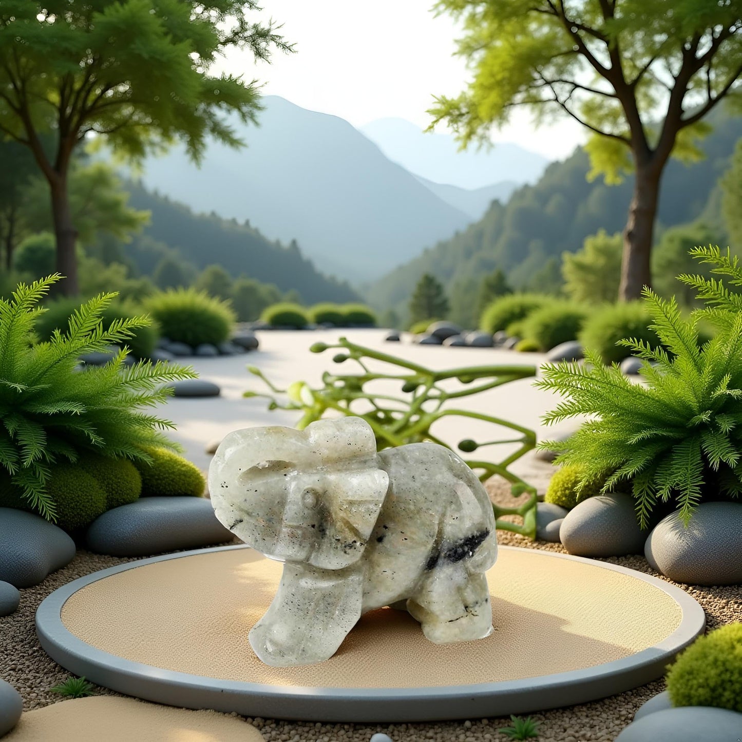 SquarezhenBo Elephant Ornament, Elephant Statue, Jade Stone Handcraft Natural Green Jade Stone Elephant Statue Decor Toys in Hand Home Décor Accents Sculptures (Grey)