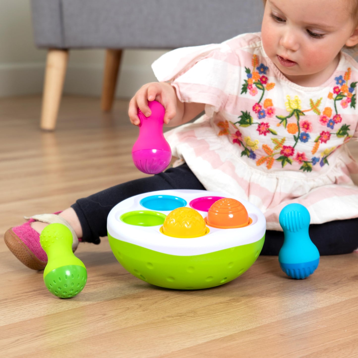 Fat Brain Toys F248 Fat Brain SpinnyPins, Kids Preschool, Spinning and Sorting Building Sets, Early Development Toy for Babies Aged 18 Months and Older, Multicoloured
