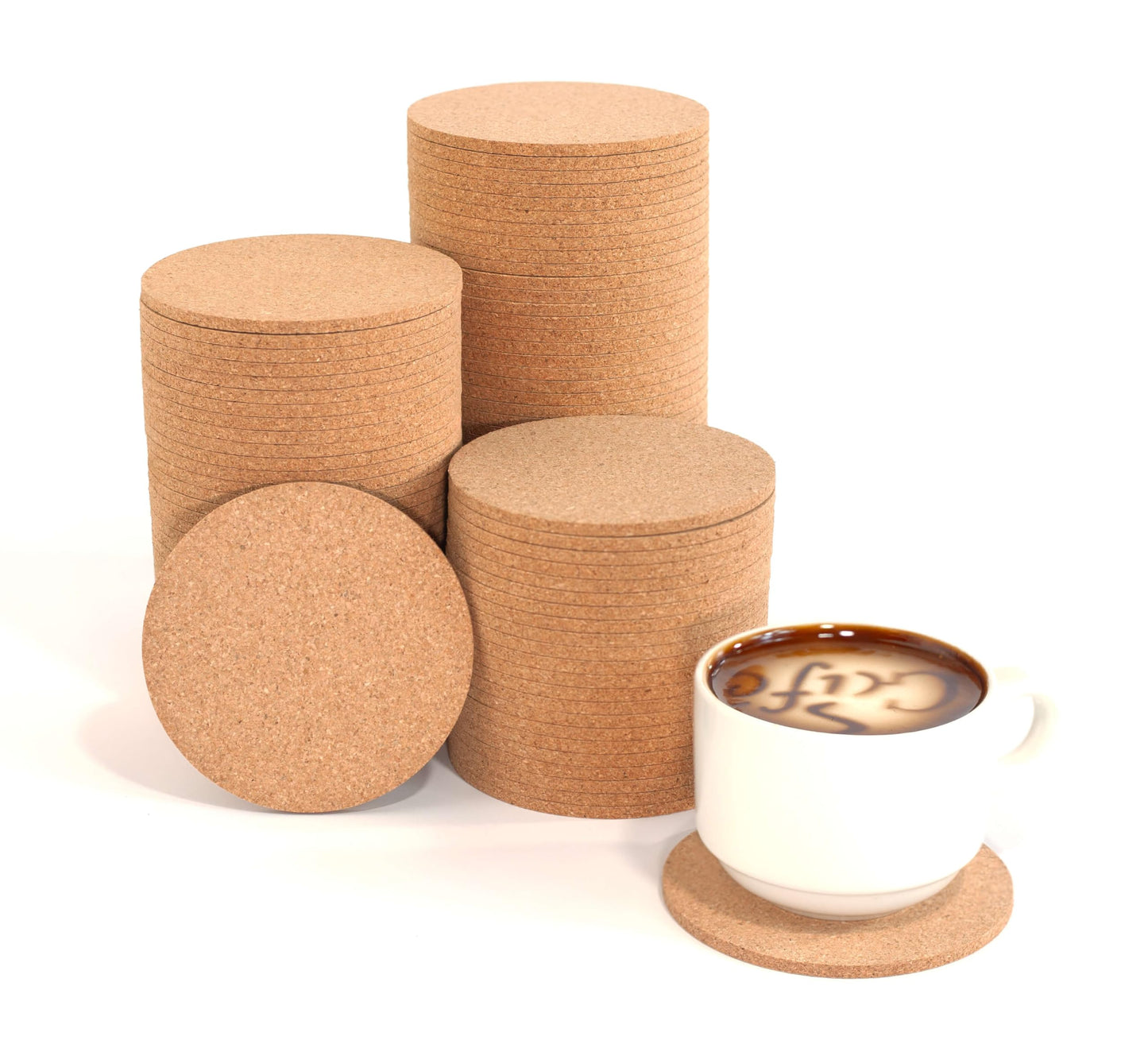 Natural Cork Coasters Bulk 100-Pack - 3.5" Round Absorbent Drink Coasters for Bars, Restaurants & Home Use, Blank DIY Crafts (YHCORK)