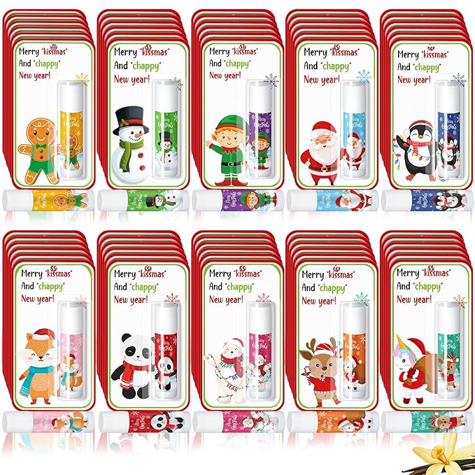 80 Pack Christmas Lip Balms Bulk Christmas Party Gifts Favors Stocking Stuffers Holiday Lip Balms Employee Staff Team Appreciation Gifts Thank You for Teacher Coworkers (Cute)