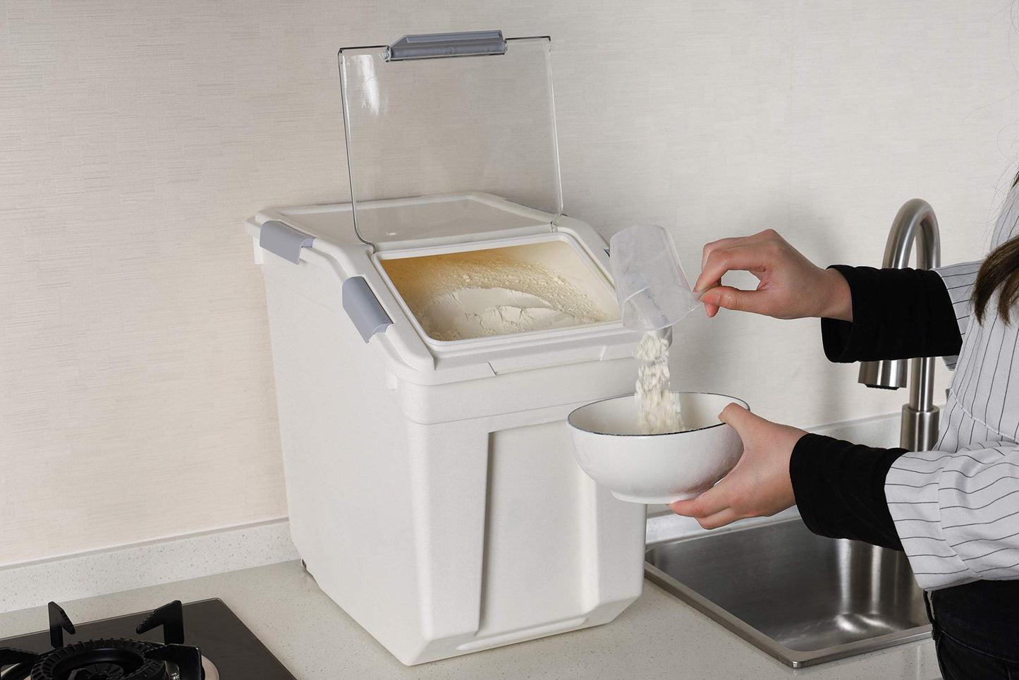 EonTone [2-Pack] 30 lbs Flour Storage Container, 25L Airtight Food Bin with Wheels BPA-Free