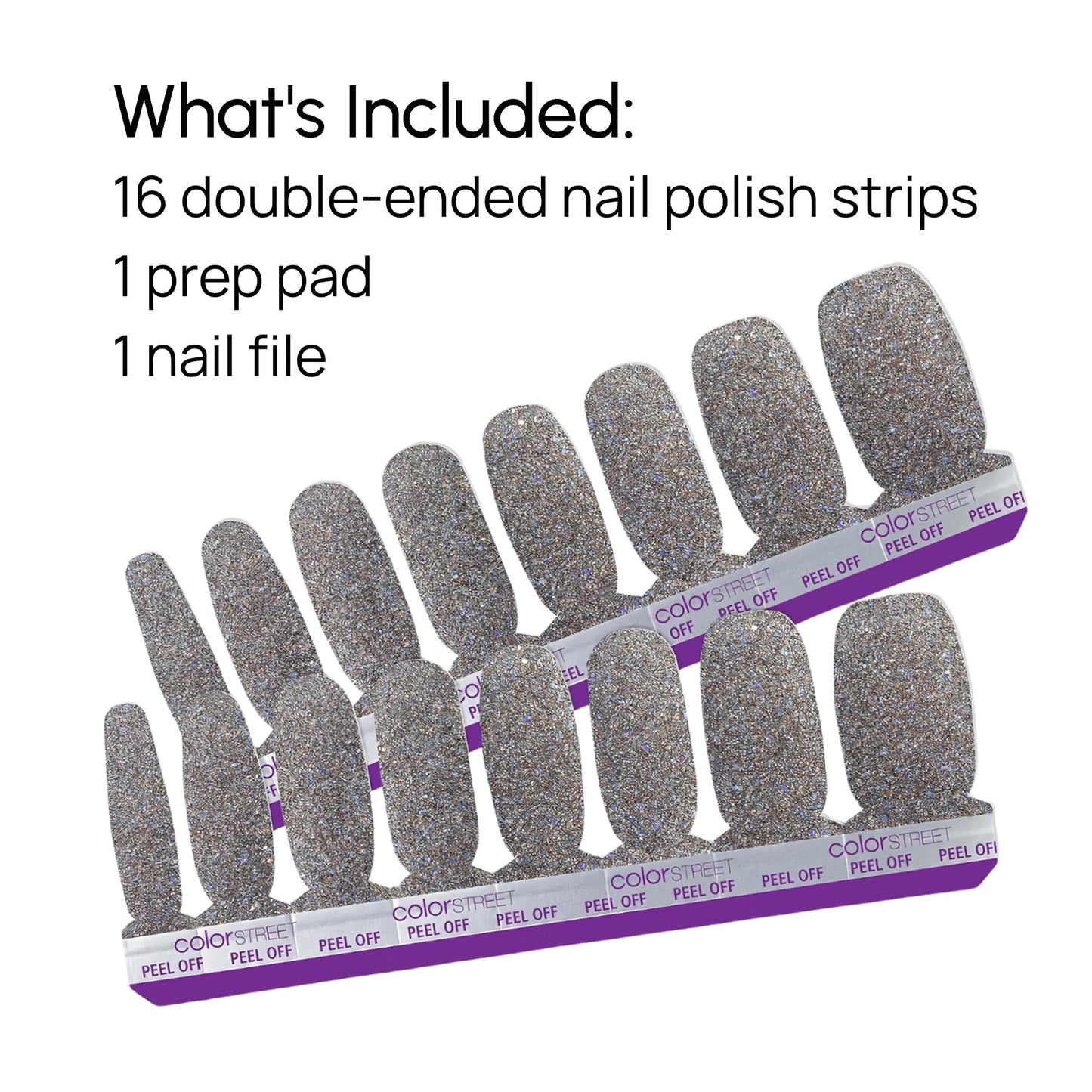 Color Street Light Year Holographic Nail Strips - Sparkling Gunmetal Grey Glitter, Glitter Finish, 16 Double-Ended Strips, Easy Peel & Apply, Salon-Quality Nails, Quick & Effortless Application.