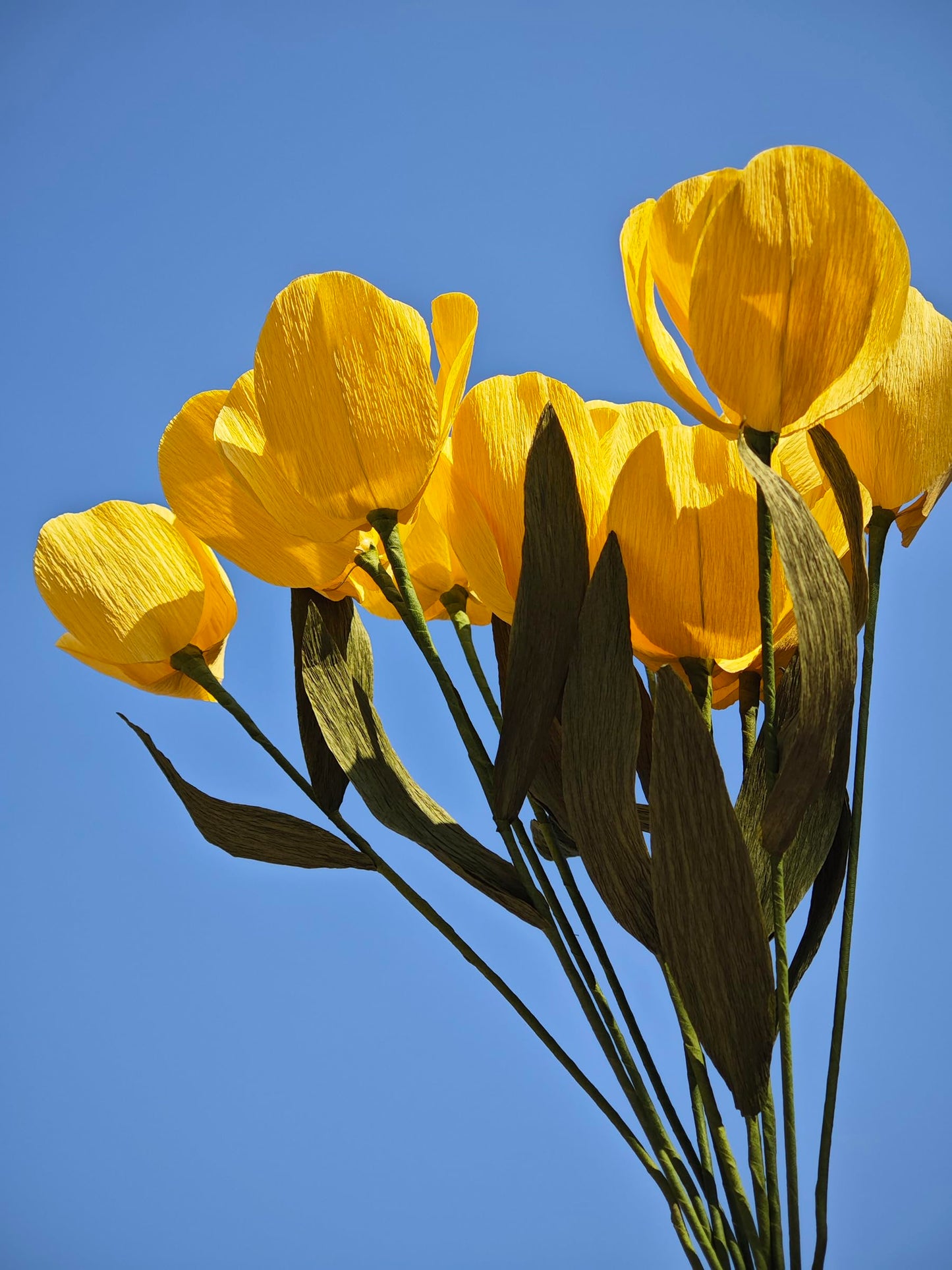 Yellow Crepe Paper Tulip Bouquet for Home Decor Table Centerpieces DIY Flower Making Kit with Floral Tape & 12 Wire Stems