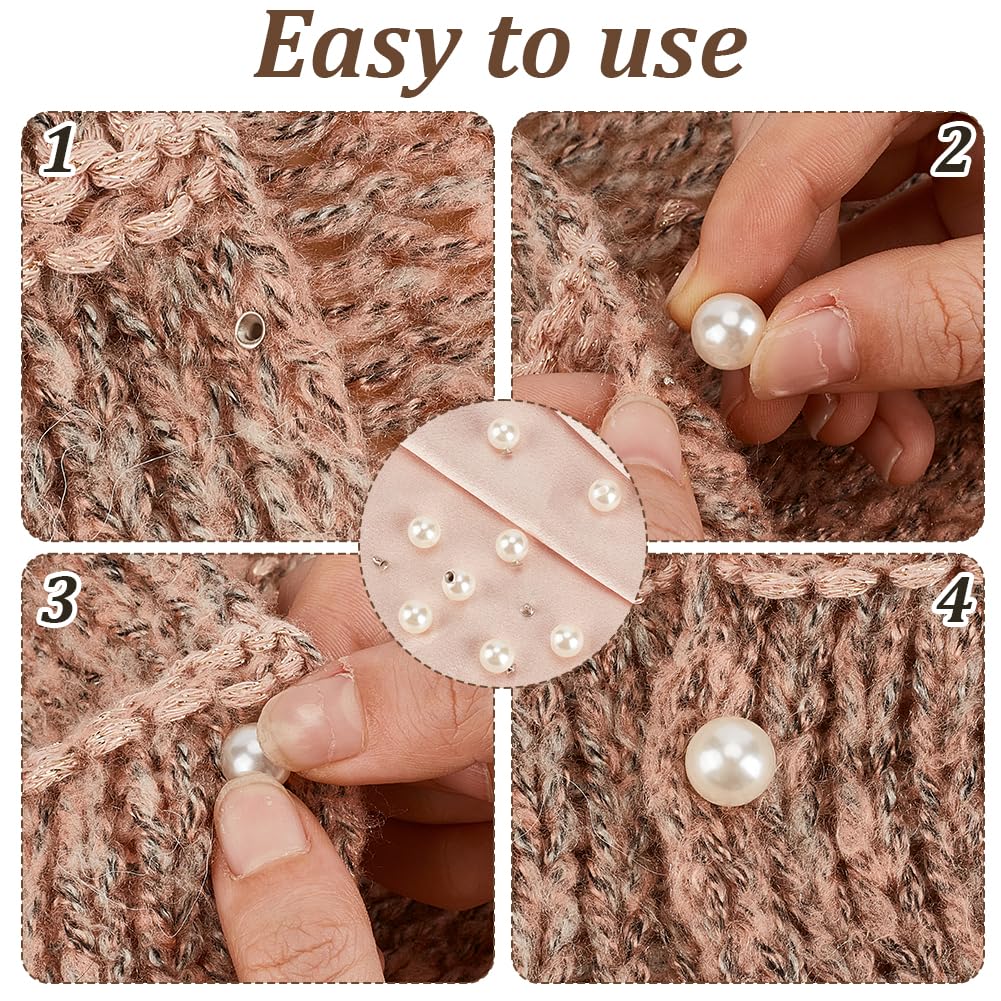 AHANDMAKER 150 Sets 10mm Pearl Buttons, No Sew White Imitation Pearl Buttons Reusable and Removable Embellishments Button for Coats Shirts Wedding Dresses Clothes Bags Decoration DIY Crafts