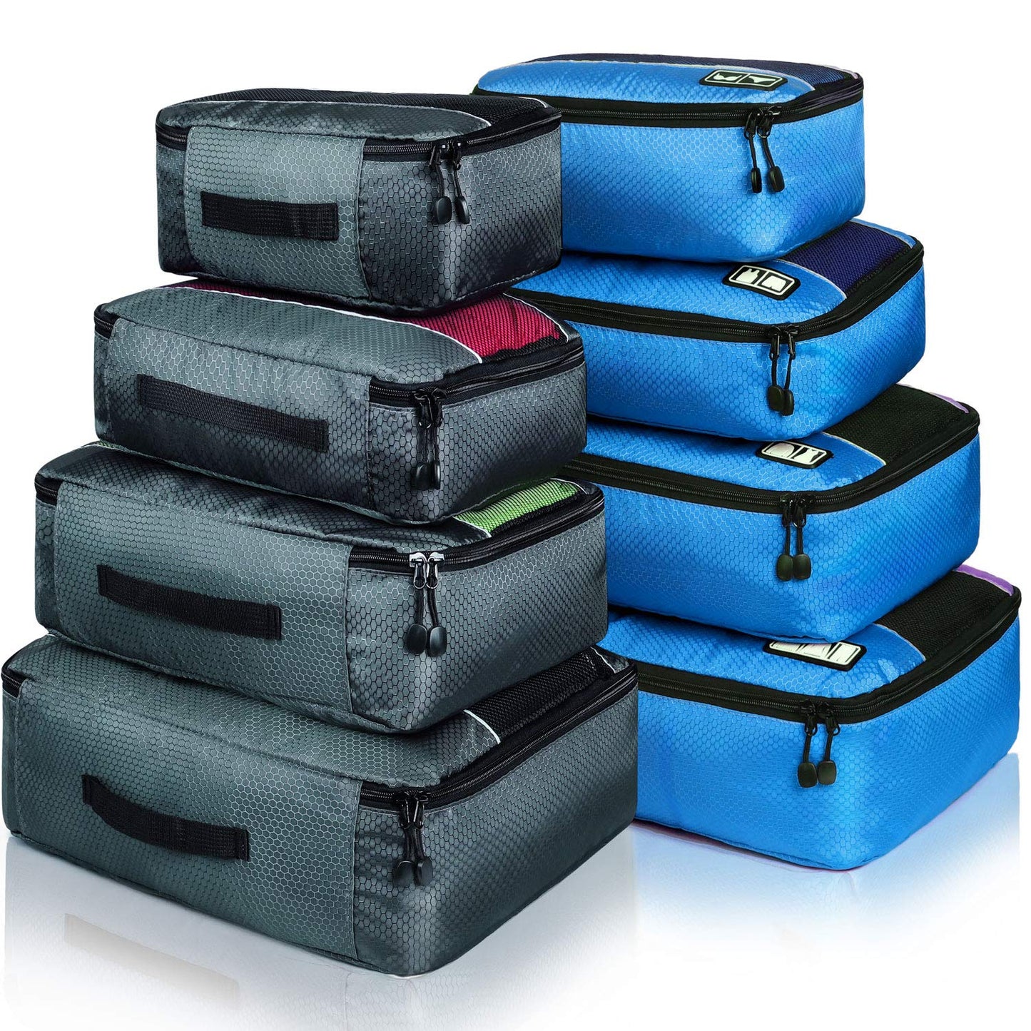 8 Set Packing Cubes, Travel Luggage Bags Organizers Mixed Color Set (Grey Blue)