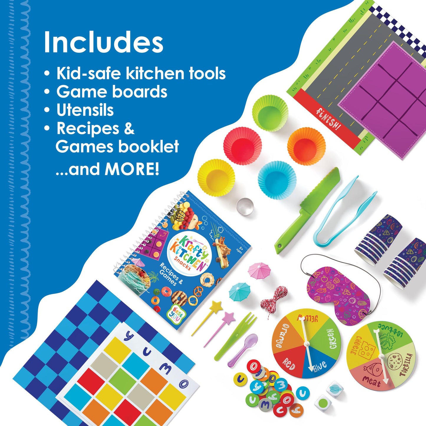 MindWare Best You Krafty Kitchen Snacks Kit, Kids Cooking and Snack Prep Set with Games and Recipes, Hands On Food Exploration Activity for Kids Ages 5 and Up, Healthy Eating Play Kit