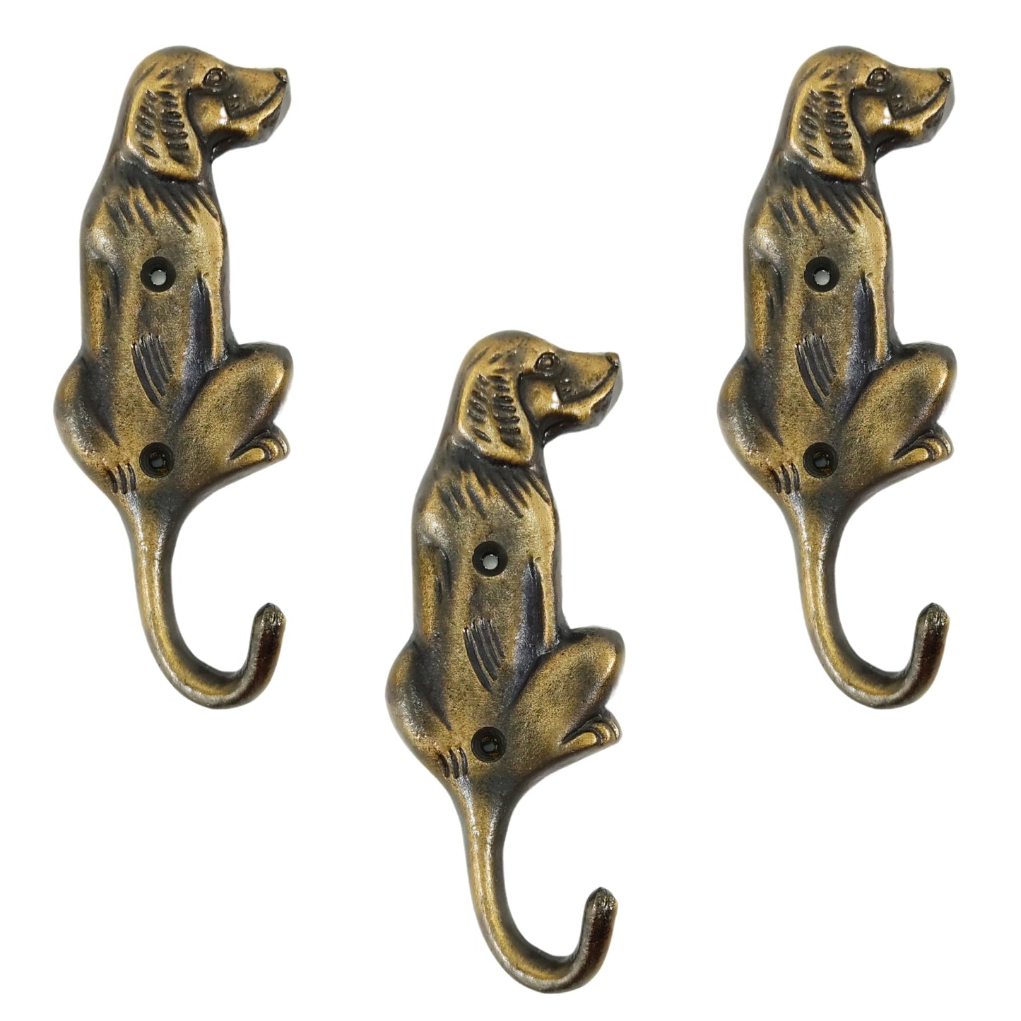 AYZCORP Set of 3 Cast Iron Dog Shape Coat Hooks Wall Art Decor-Dog Shape Hangers and Key Holder-Clothes Rack and Backpack Hanger-Coat Hooks Home Decor for Storage, Living Room,Hallway (Antique Finish)