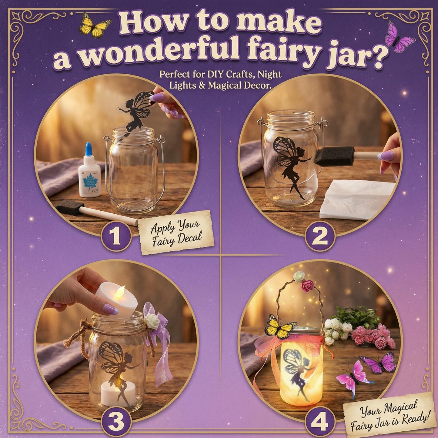 Alritz Fairy Lantern Craft Kit, Gifts for Kids Girls, Remote Control Mason Jar Night Light, DIY Garden Decorations Art Project Ornaments, Creative Activities Birthday Ages 4 5 6 7 8 9 10 11+
