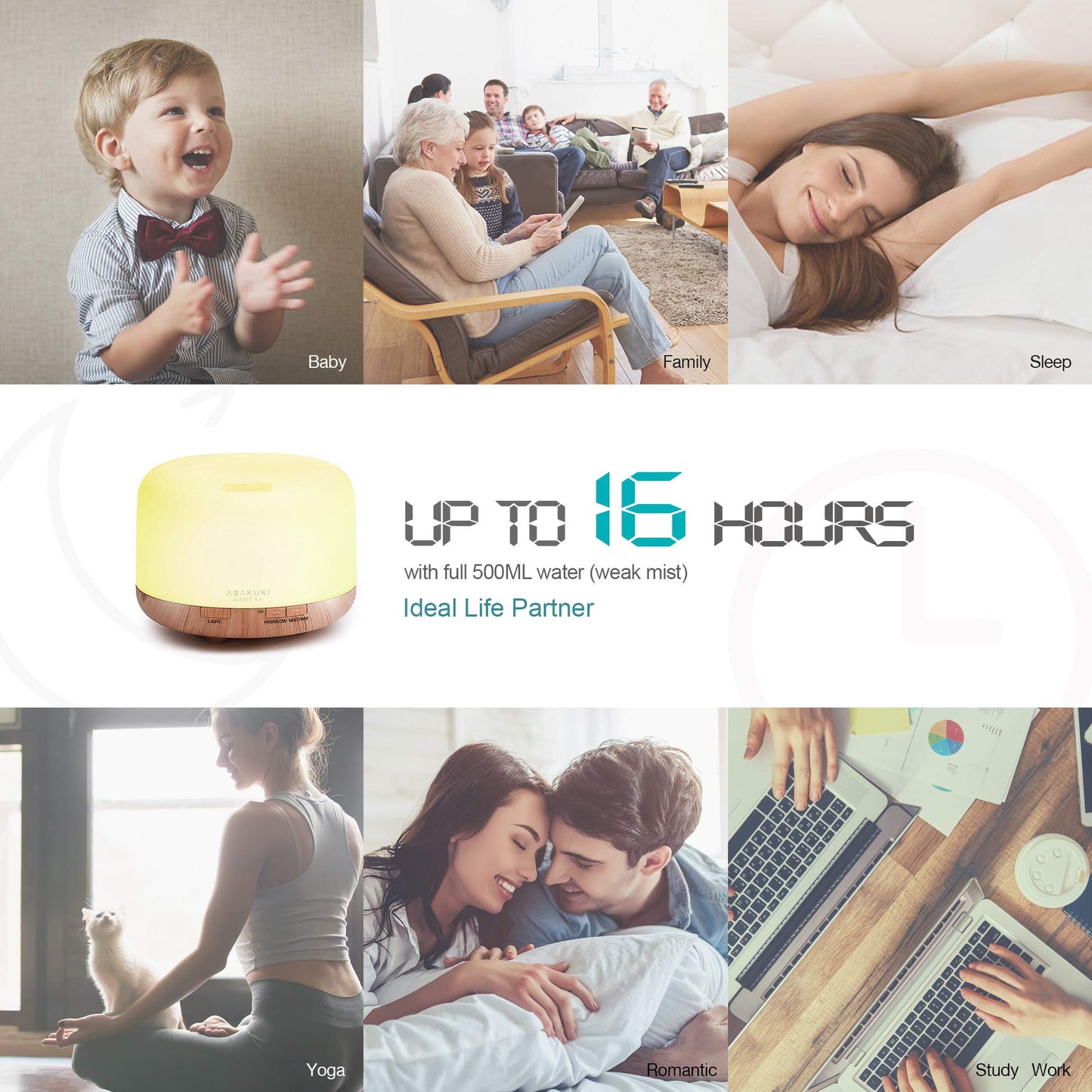 ASAKUKI Smart Wi-Fi Essential Oil Diffuser, App and Voice Control Compatible with Alexa, 500ml Aromatherapy Humidifier for Relaxing Atmosphere in Home Office Bedroom, Gift for Mom (Light Brown)