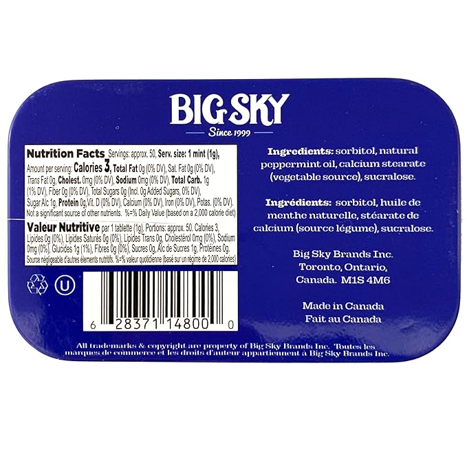 Big Sky Sugar Free Peppermint Mints - 50 Count Tin (Pack of 6) | Kosher Certified, Vegan Peppermint Candy | Aspartame & Gluten Free | Natural Breath Mints for Travel & Sharing, Long Lasting Freshness