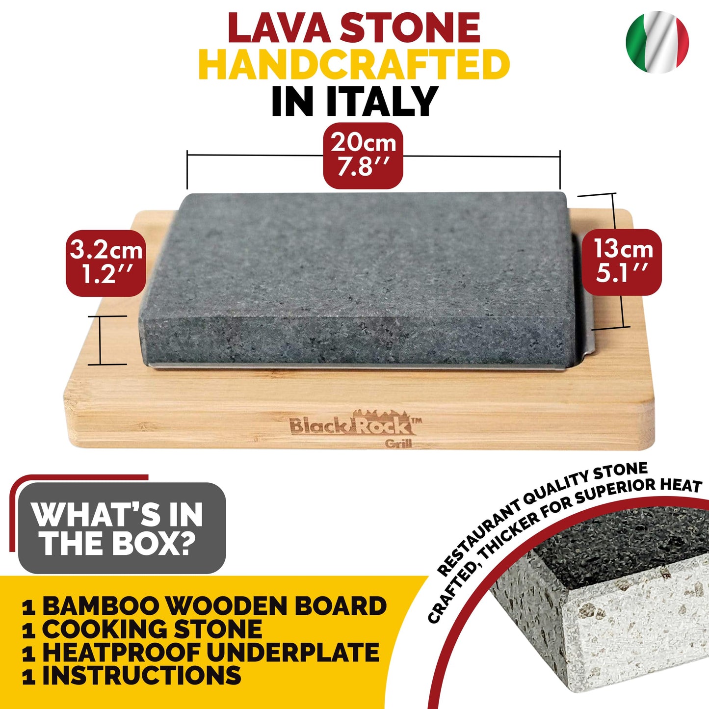 Black Rock Grill Steak Stone Cooking Experience - Premium Gift Set with Steak Knife, and Protective Gloves