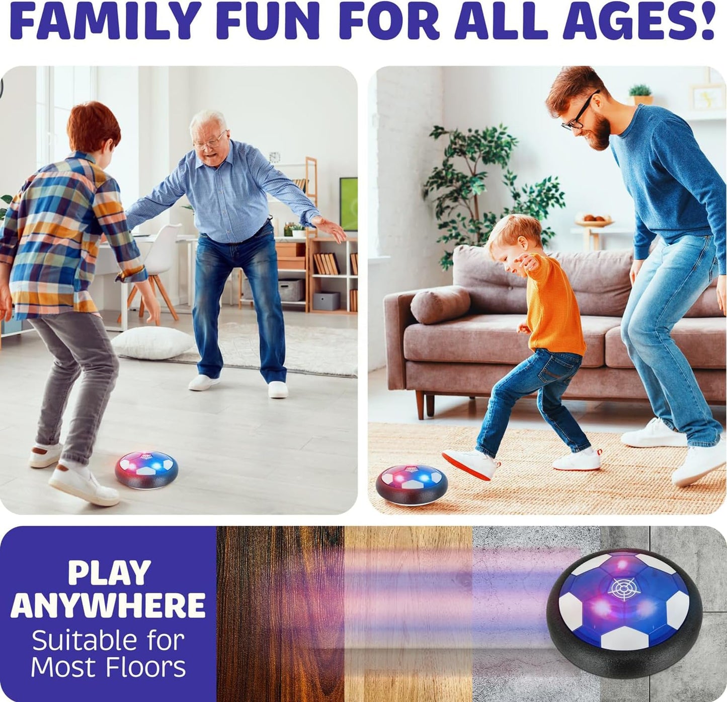 Atlasonix Hover Soccer Ball - Indoor Soccer Ball, Indoor Flying Toy Games (2 Floating Disk) Boy Birthday Gifts, Indoor Silent Game | 2 in 1 Pack