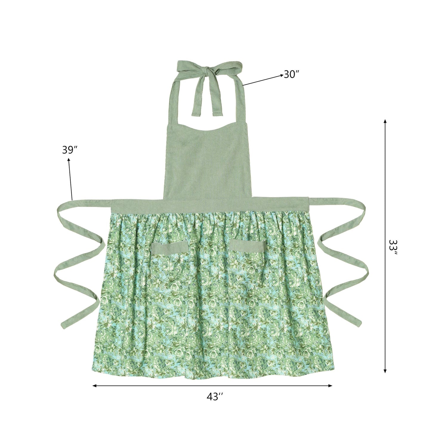 HYVOROS Cute Floral Aprons for Women with Pockets,Cotton Adjustable Neck Strap Apron for Kitchen Cooking Baking Gardening (Light Green, Medium)