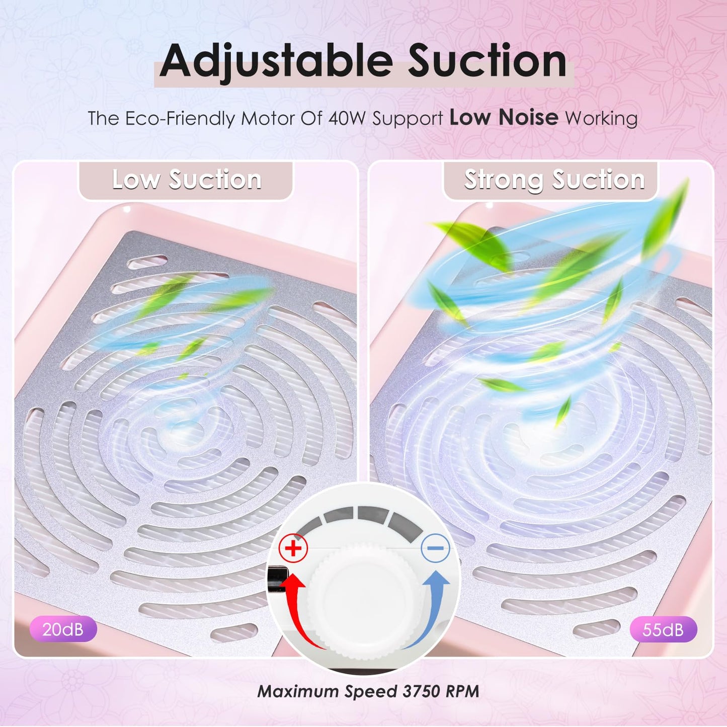 Nail Dust Collector with Lamp&50pcs Disposable Filter&Dusting Brush, Electric Nail Vacuum Cleaner Dust Fan Suction Machine for Manicure Acrylic Gel Nails Polishing, Low Noise,Salon Home